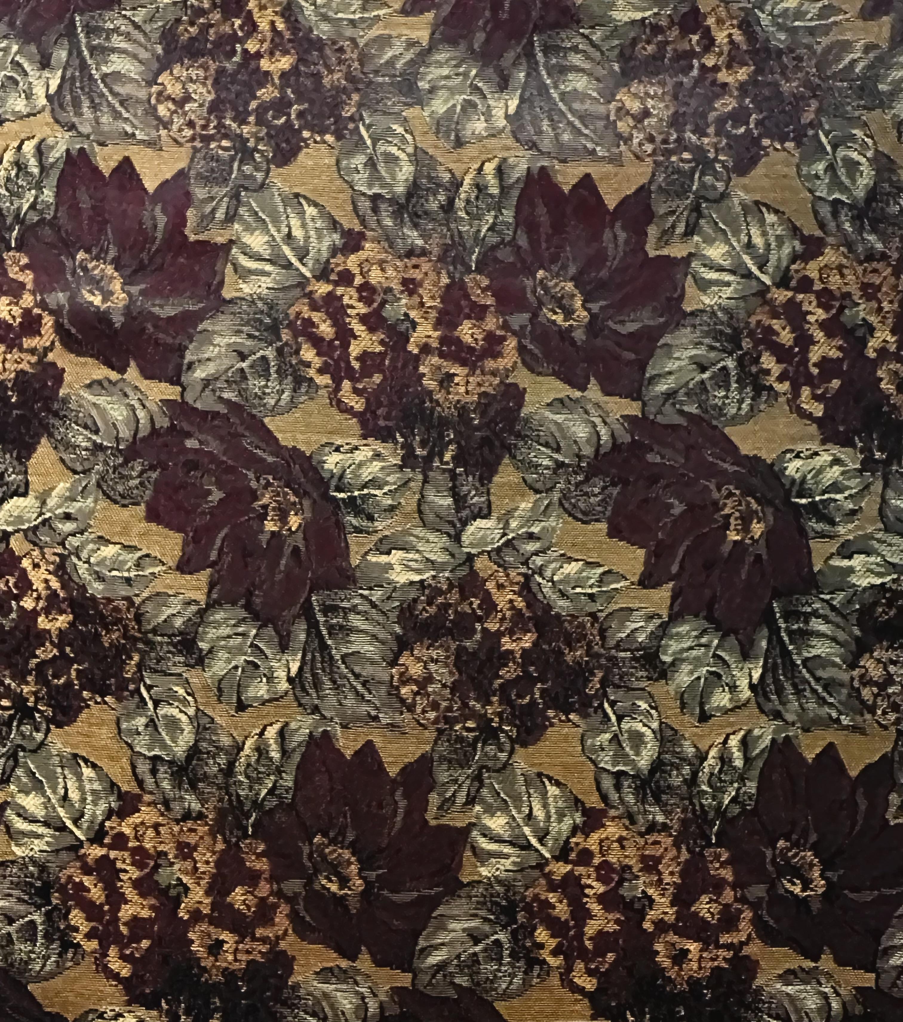 Made in Italy 100% Silk Tie Brocade with Wine/Gold Leaf Design 