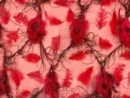 Feathers on Silk Chiffon in Red