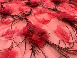 Feathers on Silk Chiffon in Red