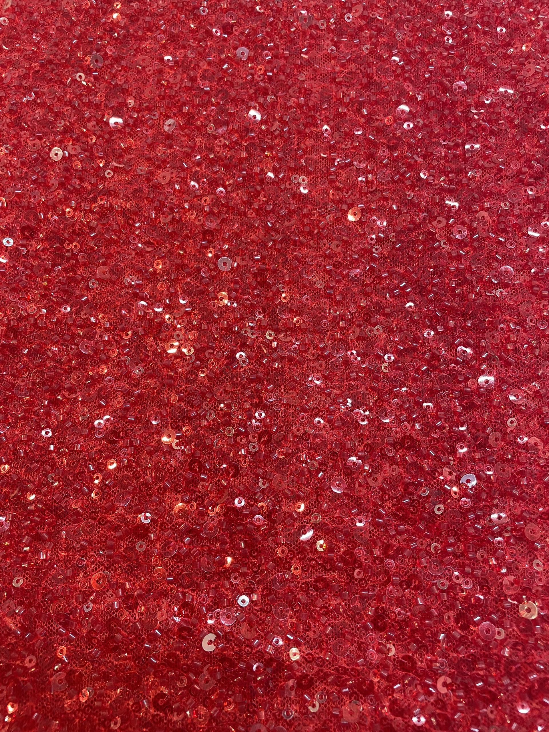 Beaded/Sequined Tulle in Red