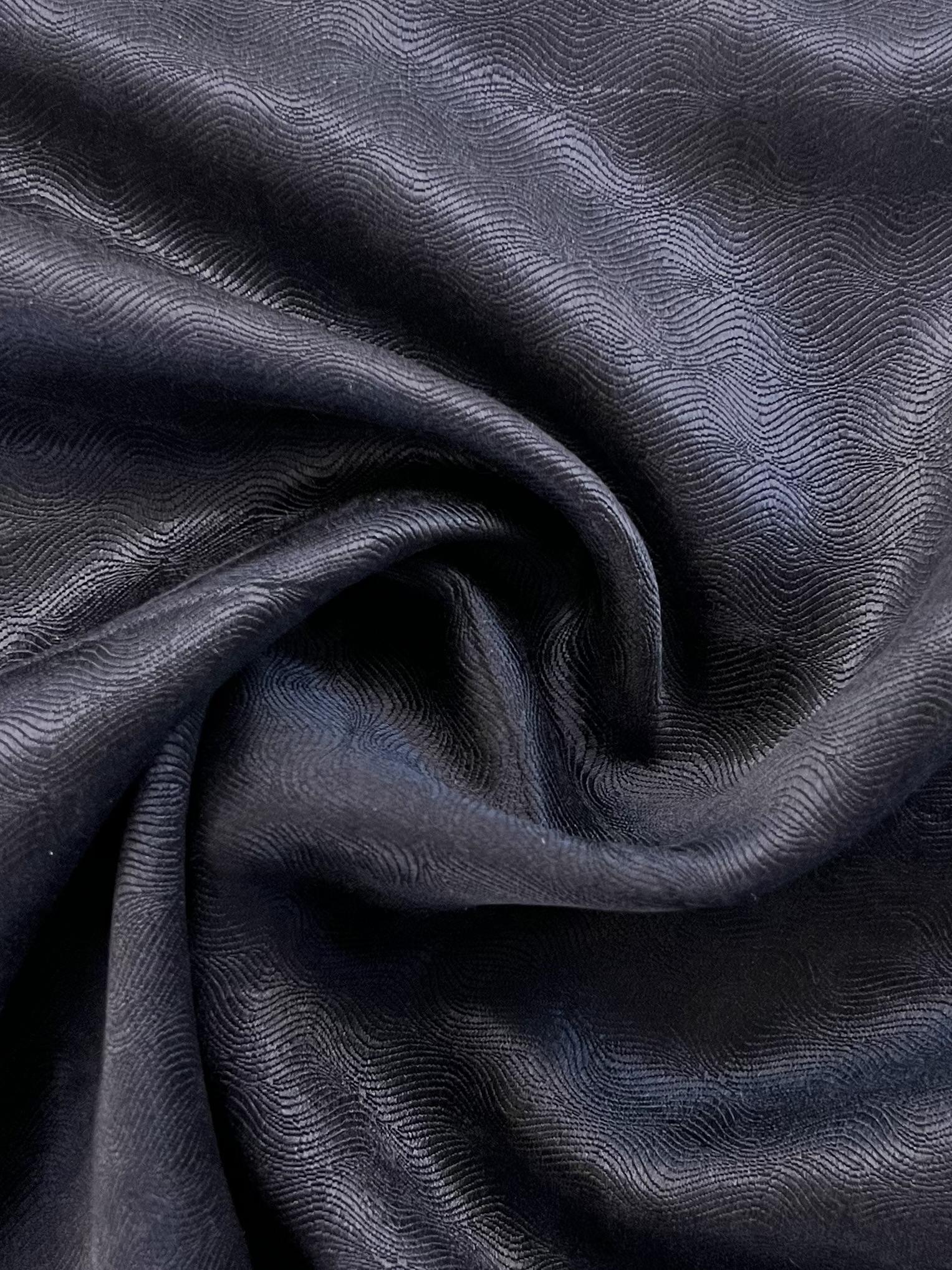 Made in Italy Pure Silk Wave Pattern Jacquard in Dark Navy