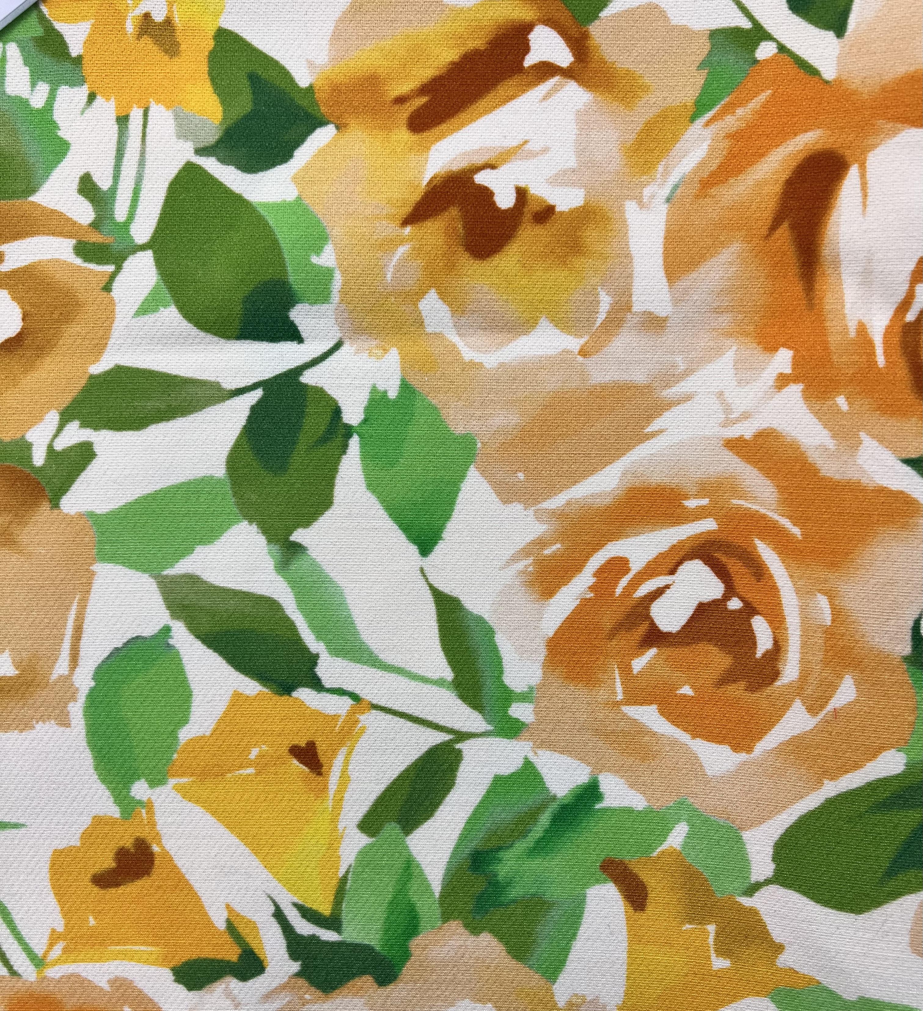 Printed Silk and Wool Crepe with Floral Pattern Golden Orange