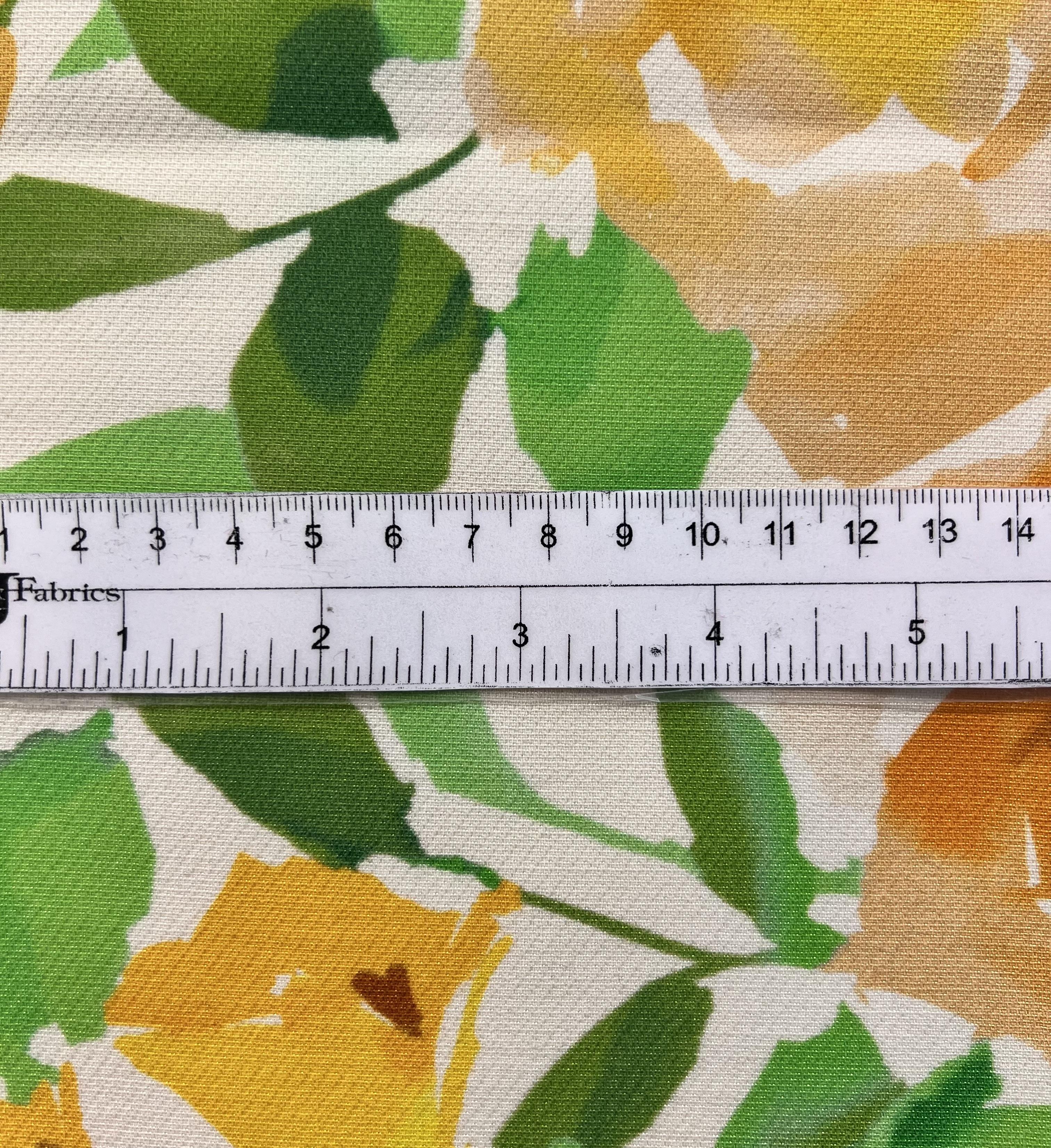 Printed Silk and Wool Crepe with Floral Pattern Golden Orange