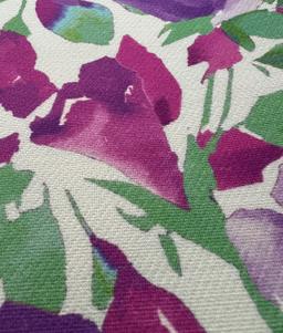 Printed Silk and Wool Crepe with Floral Pattern Summer Purple