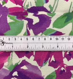 Printed Silk and Wool Crepe with Floral Pattern Summer Purple