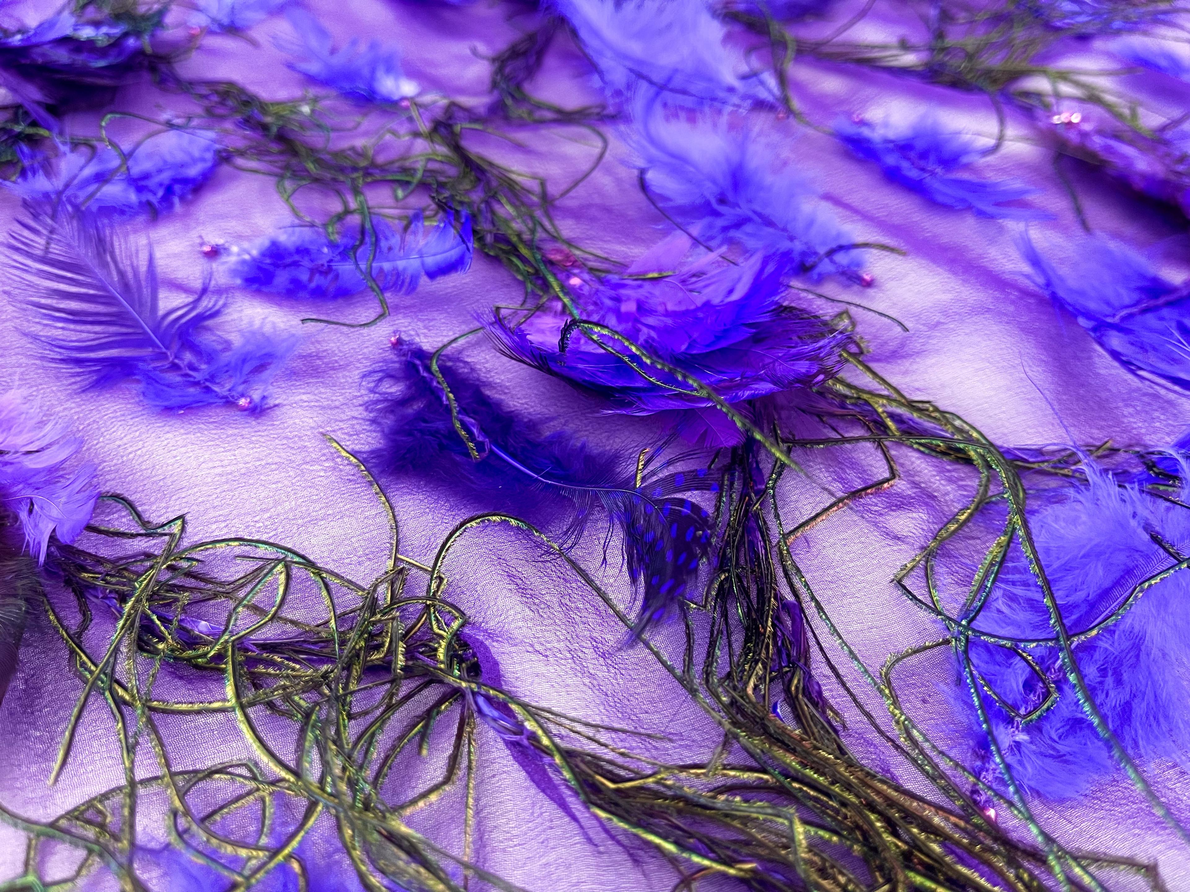 Feathers on Silk Chiffon in Purple