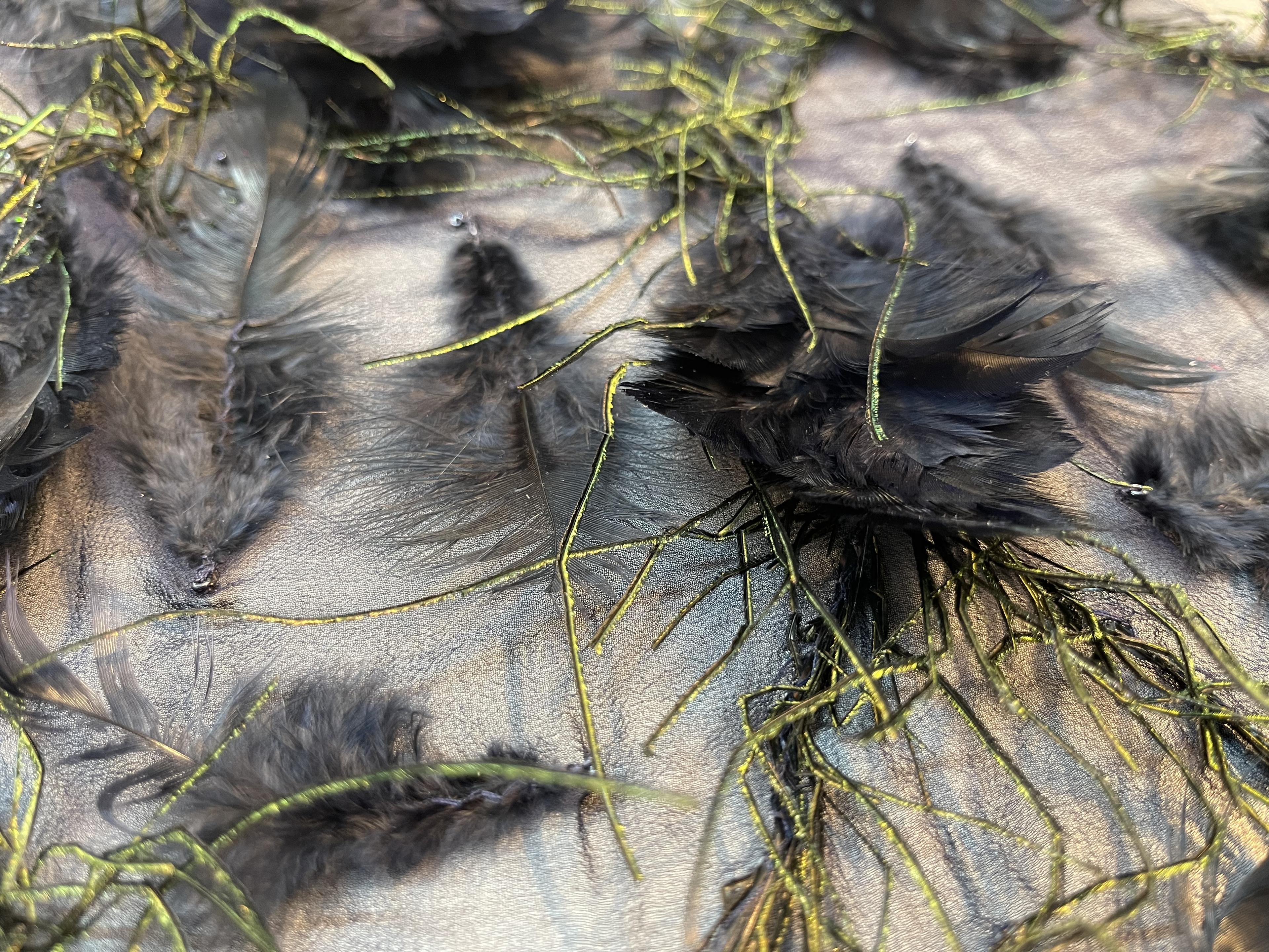 Feathers on Silk Chiffon in Midnight Blue