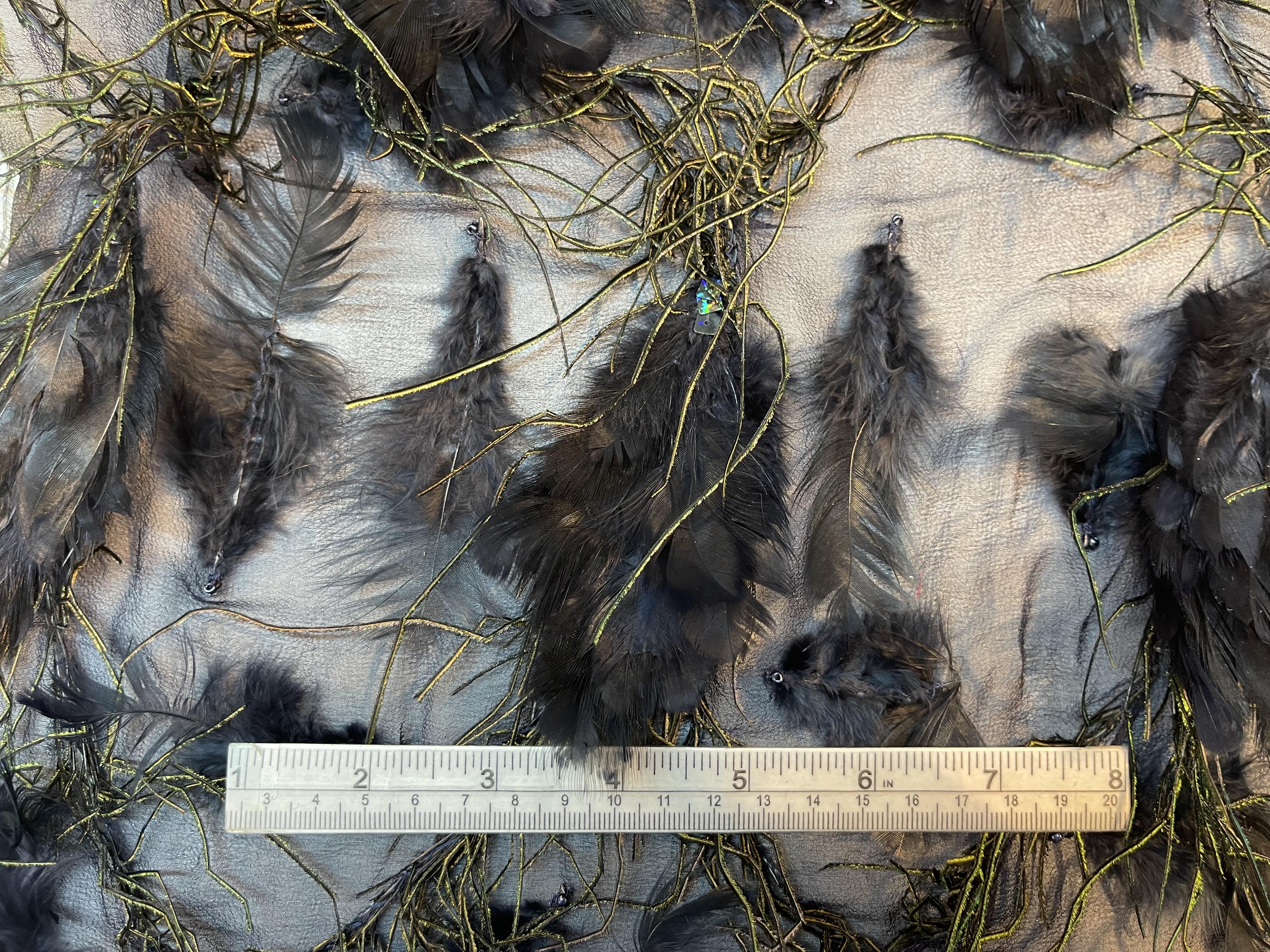 Feathers on Silk Chiffon in Midnight Blue