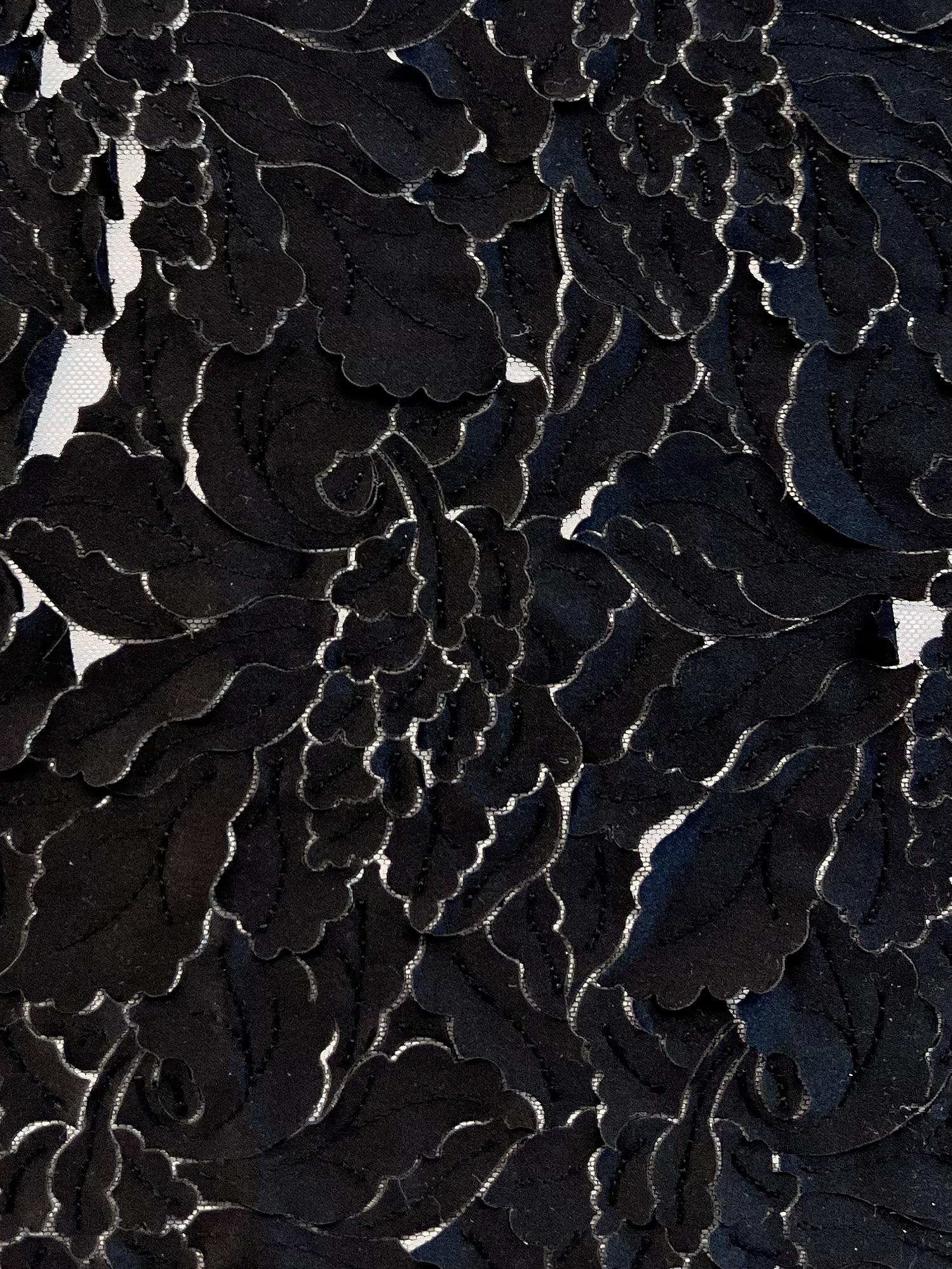 Laser Cut Light Weight Polyester Satin on Nylon Tulle in Black