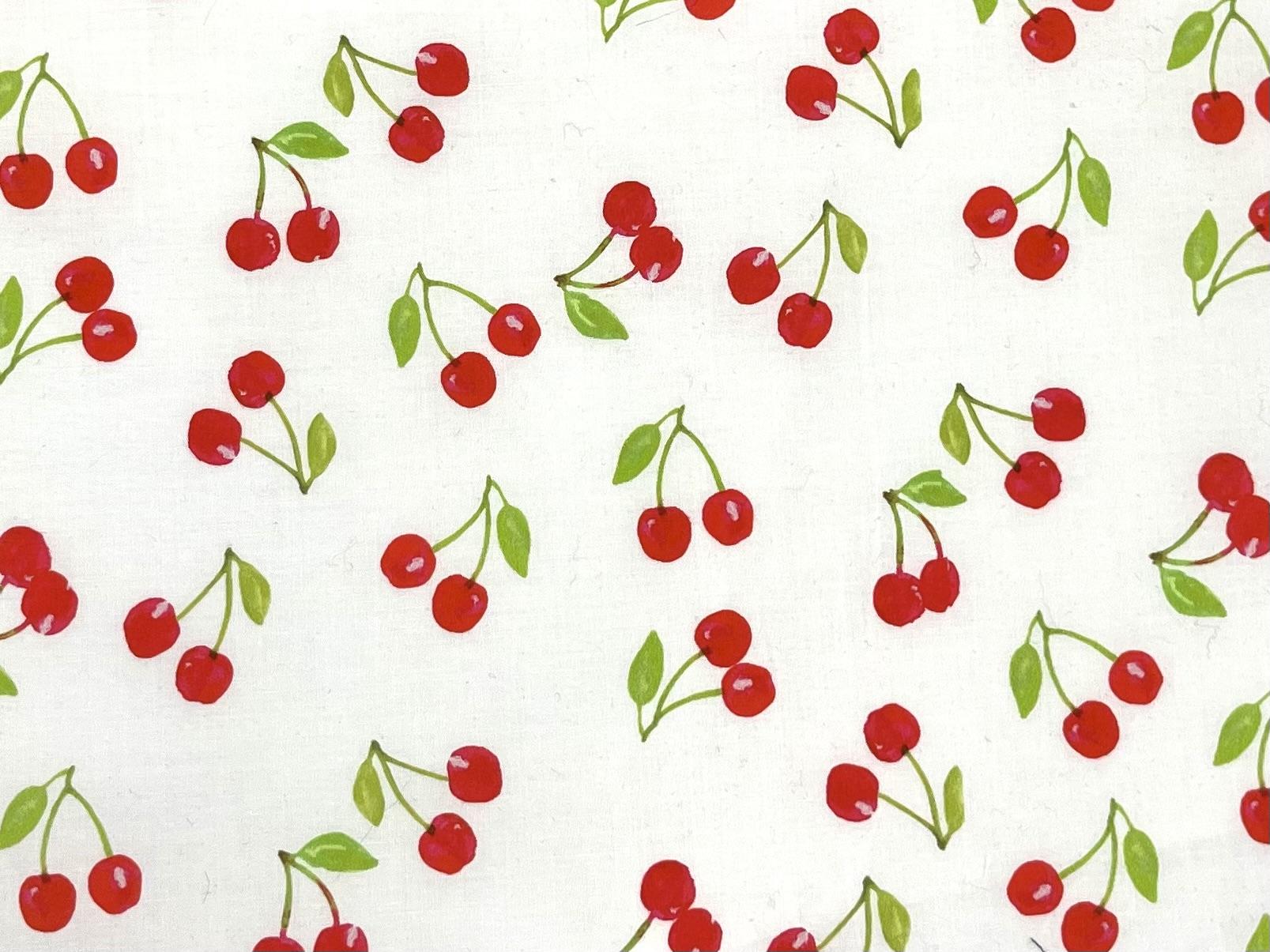 100% Cotton Broadcloth Print Red Cherry on White