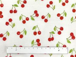 100% Cotton Broadcloth Print Red Cherry on White