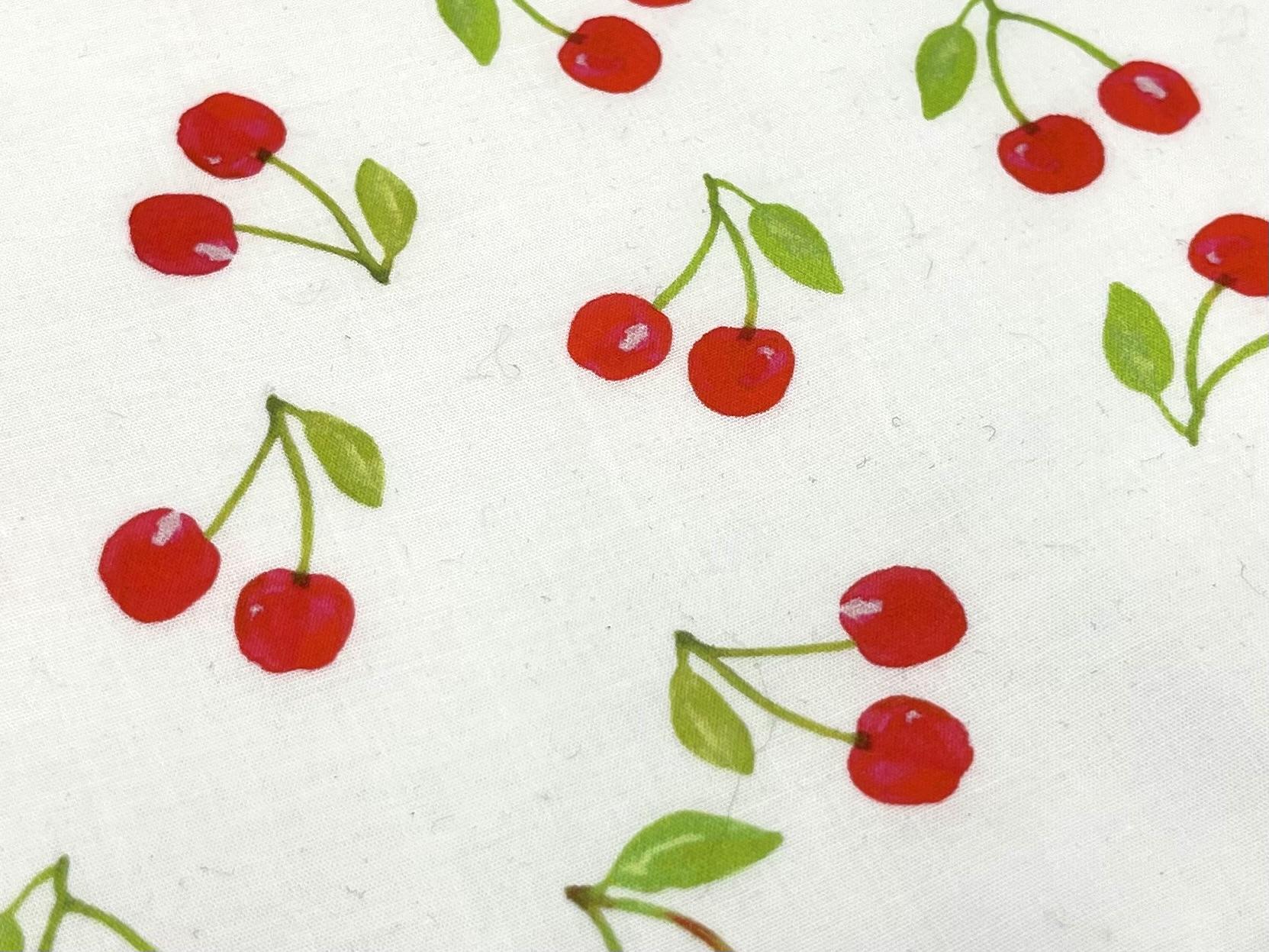 100% Cotton Broadcloth Print Red Cherry on White