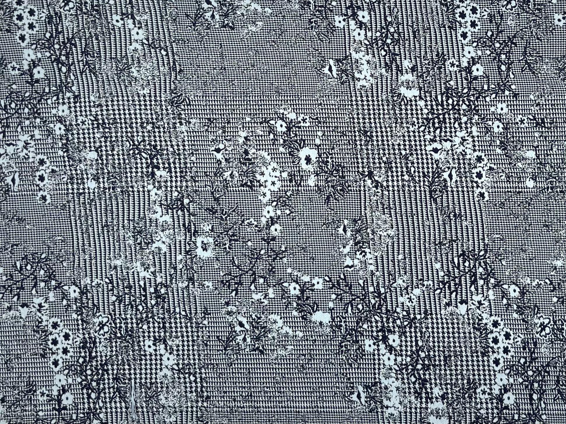 Stretch Cotton Brocade Small Floral Over Glen Plaid 