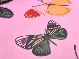 Silk Chiffon with Multicolor Butterflies Print On Pink Background