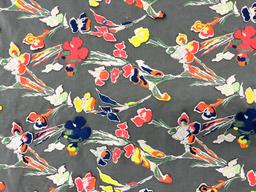 3 D Flowers Embroidered Pink Silk Organza in Multi Neon Colors