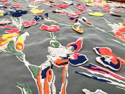 3 D Flowers Embroidered Pink Silk Organza in Multi Neon Colors