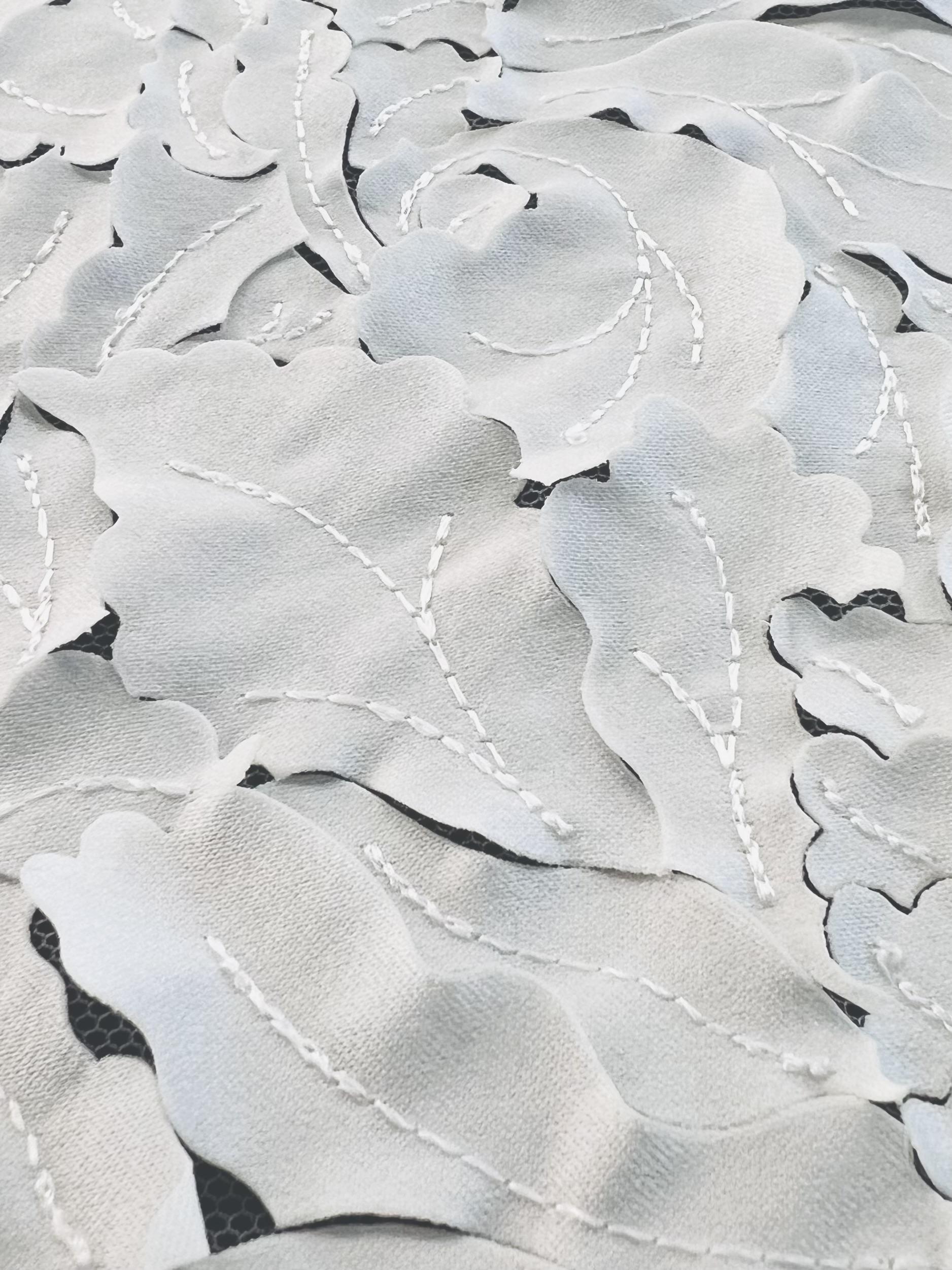 Laser Cut Light Weight Polyester Satin on Nylon Tulle in White