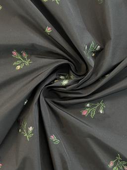 Polyester Jacquard Taffeta in Black with Rosebud 