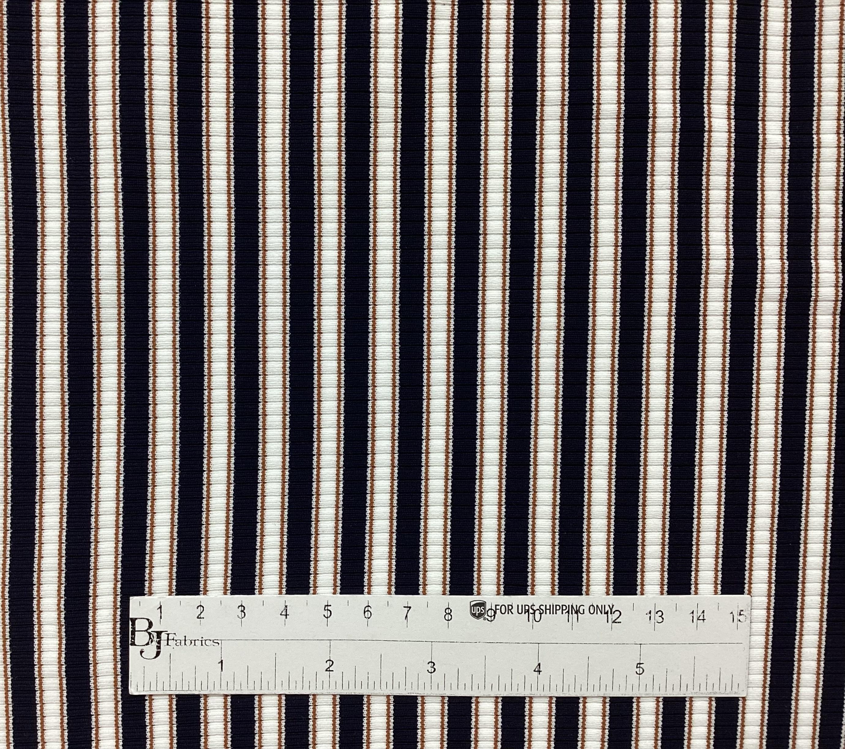 Nylon & Lycra Stripe Knit In Black, Diamond White & Copper 