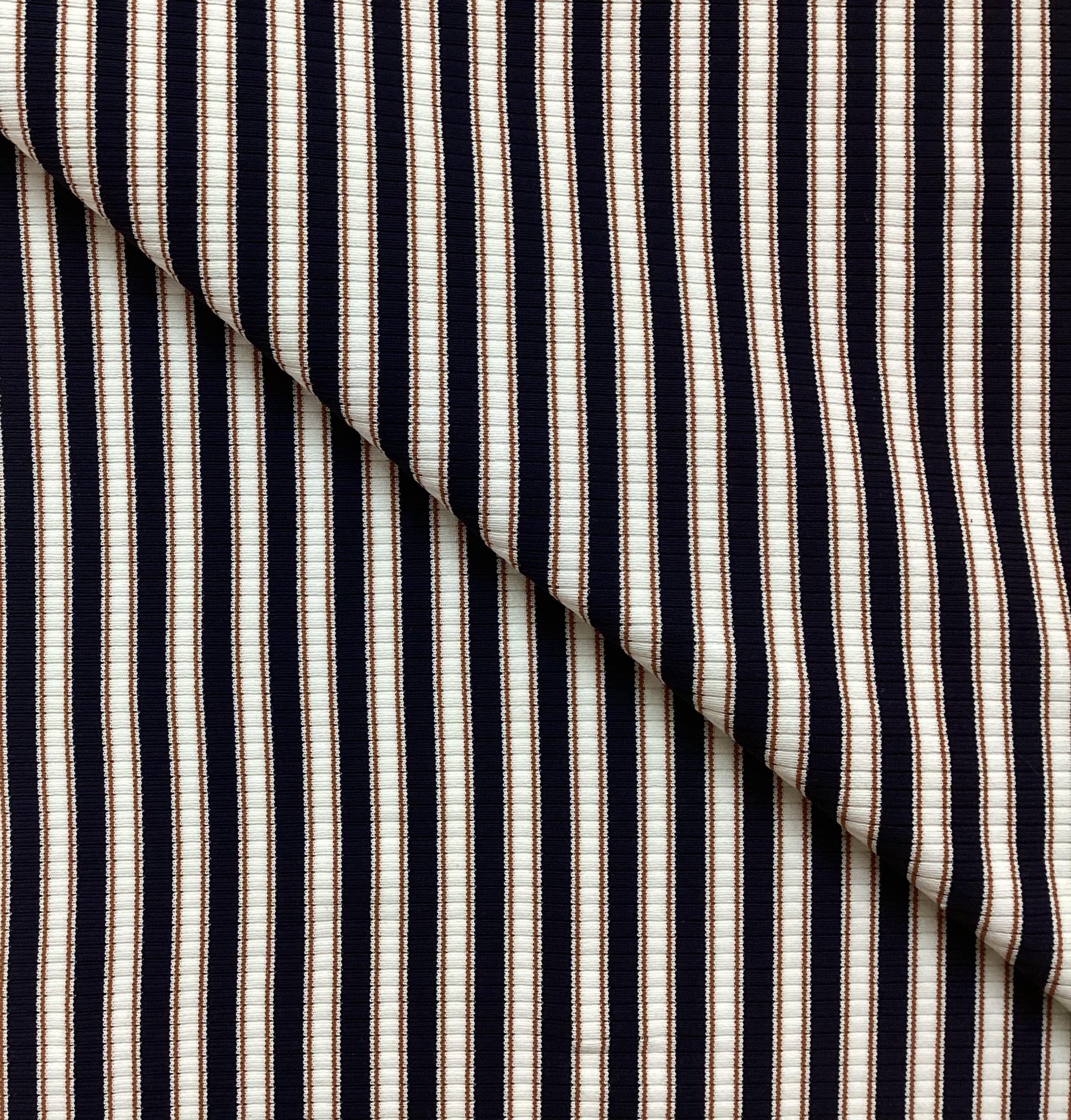 Nylon & Lycra Stripe Knit In Black, Diamond White & Copper 