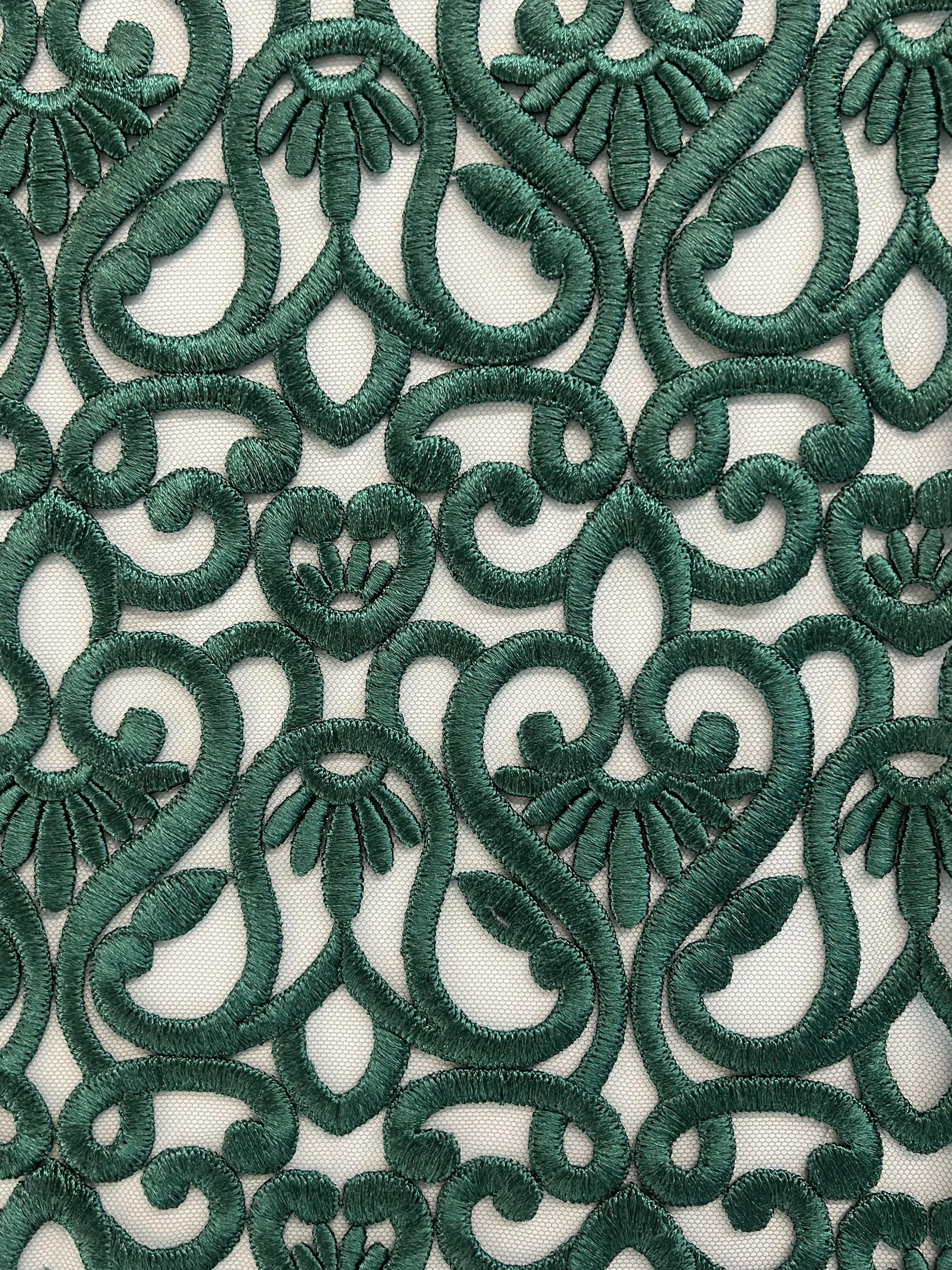 Italian Embroidered Tulle in Hunter Green