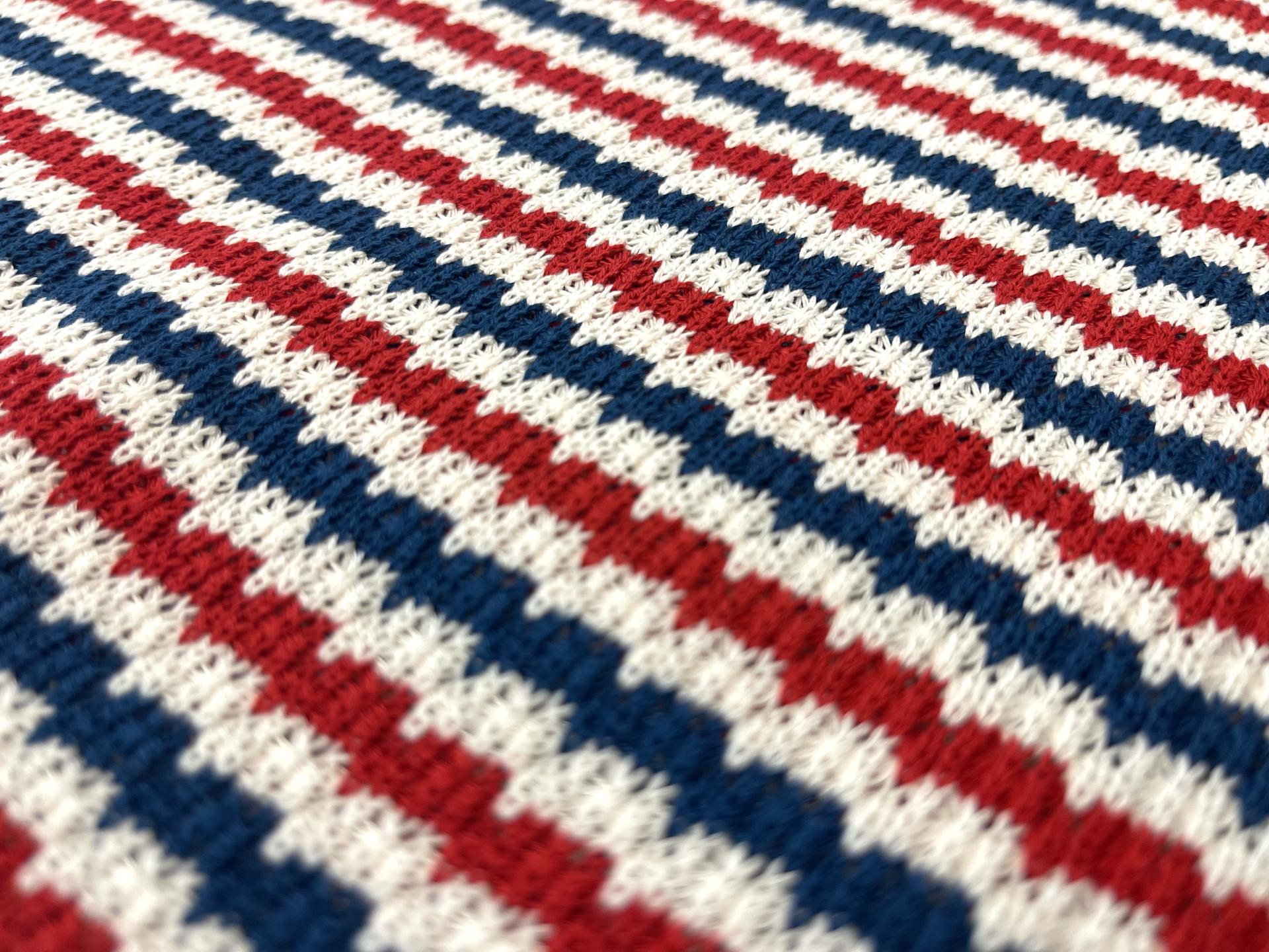 Made in Italy Cotton Crocheted Jersey, Fabric in Ecru, White & Navy