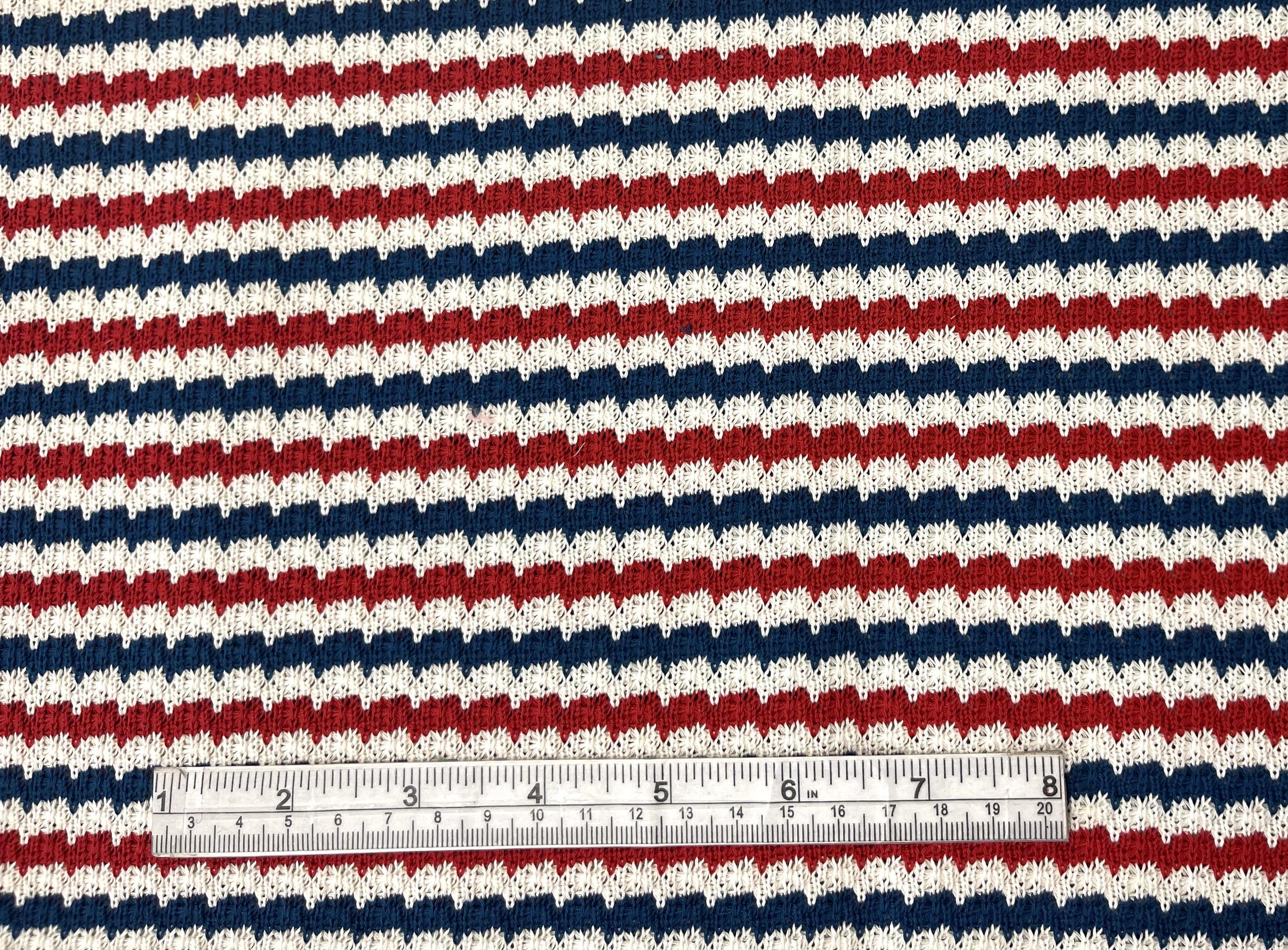 Made in Italy Cotton Crocheted Jersey, Fabric in Ecru, White & Navy