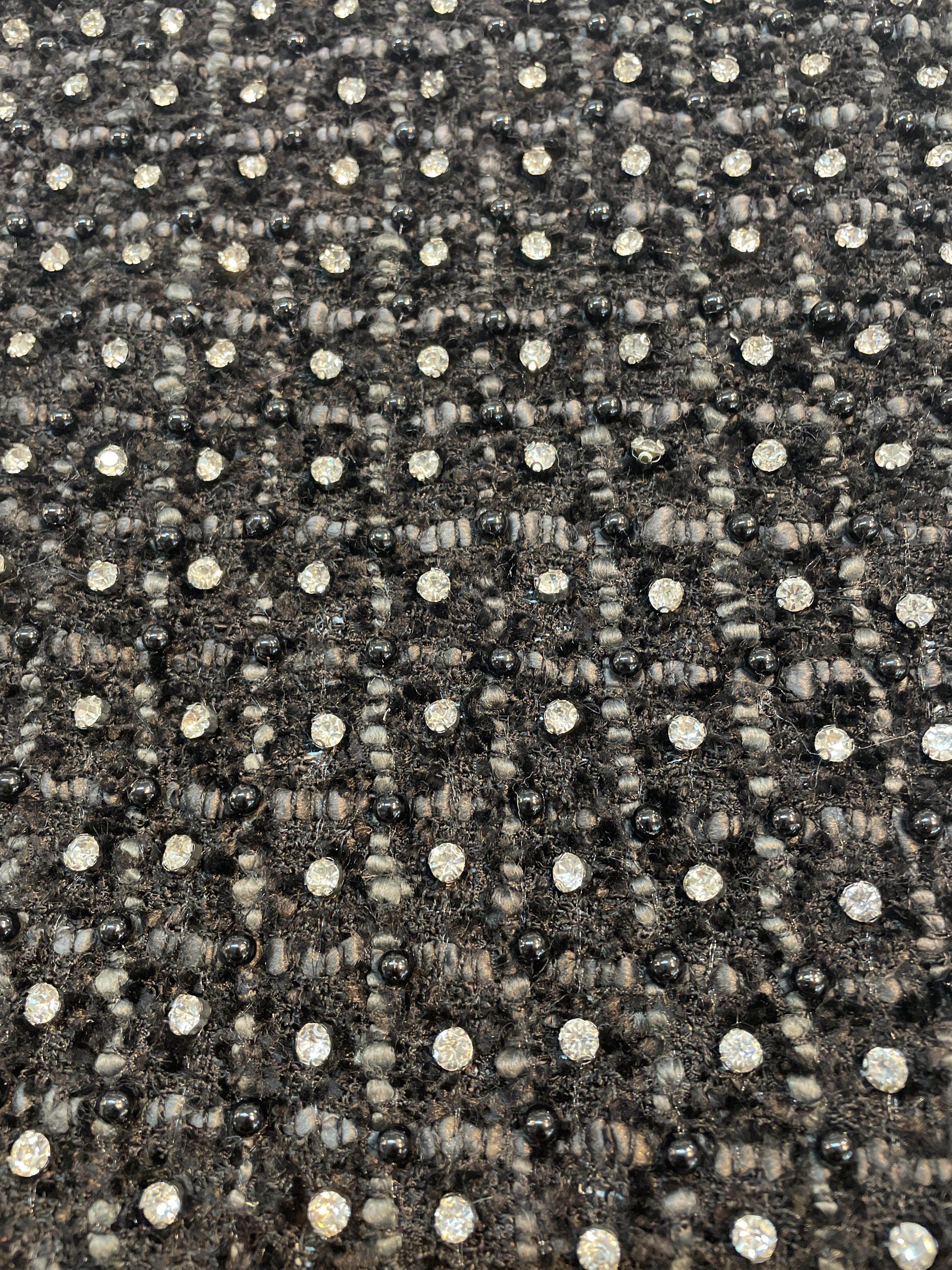 Crystal/Pearl Embellished Tweed in Black