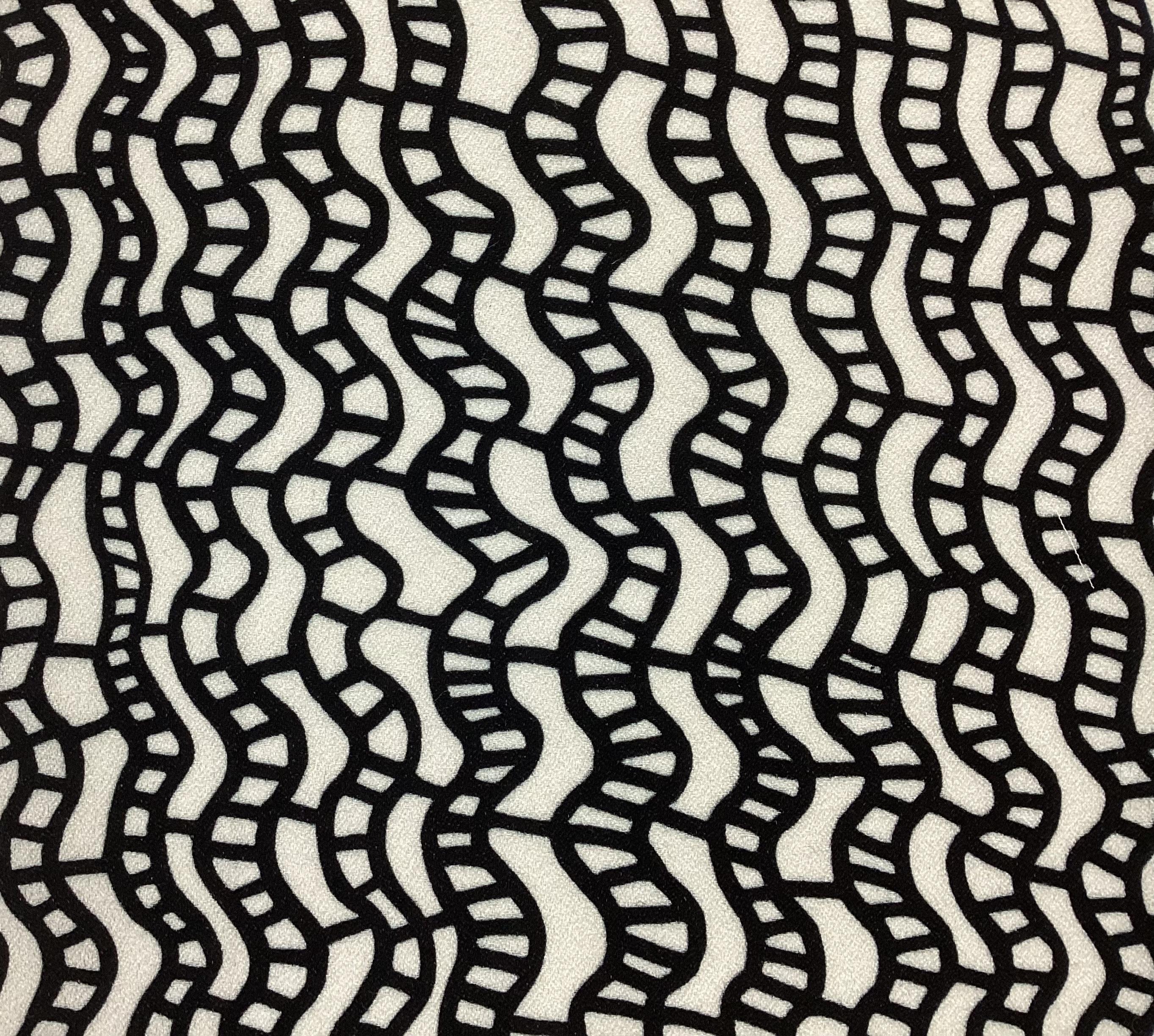 Printed Viscose Crepe Train Track Pattern Inspired In Black & Ivory 
