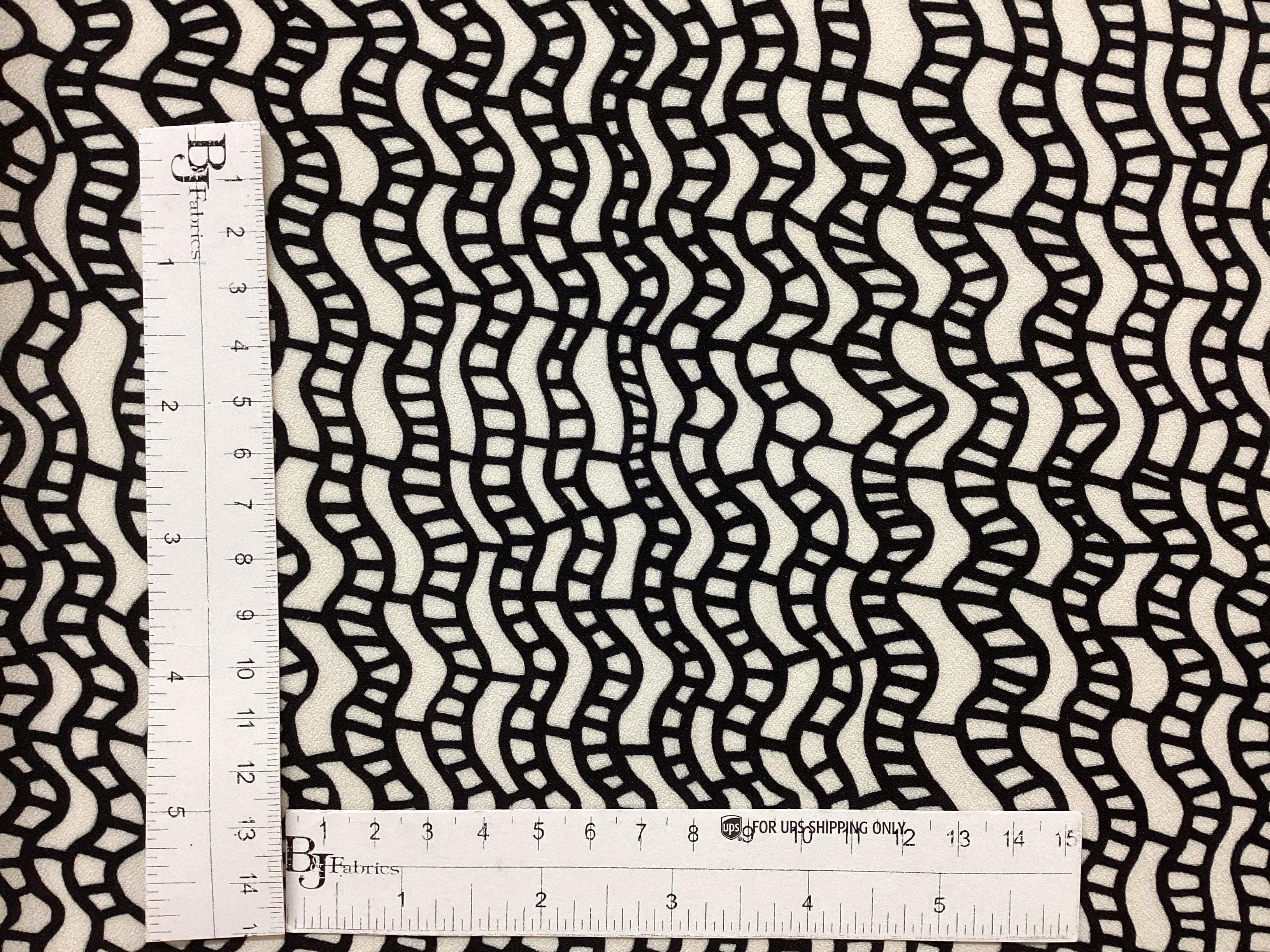 Printed Viscose Crepe Train Track Pattern Inspired In Black & Ivory 