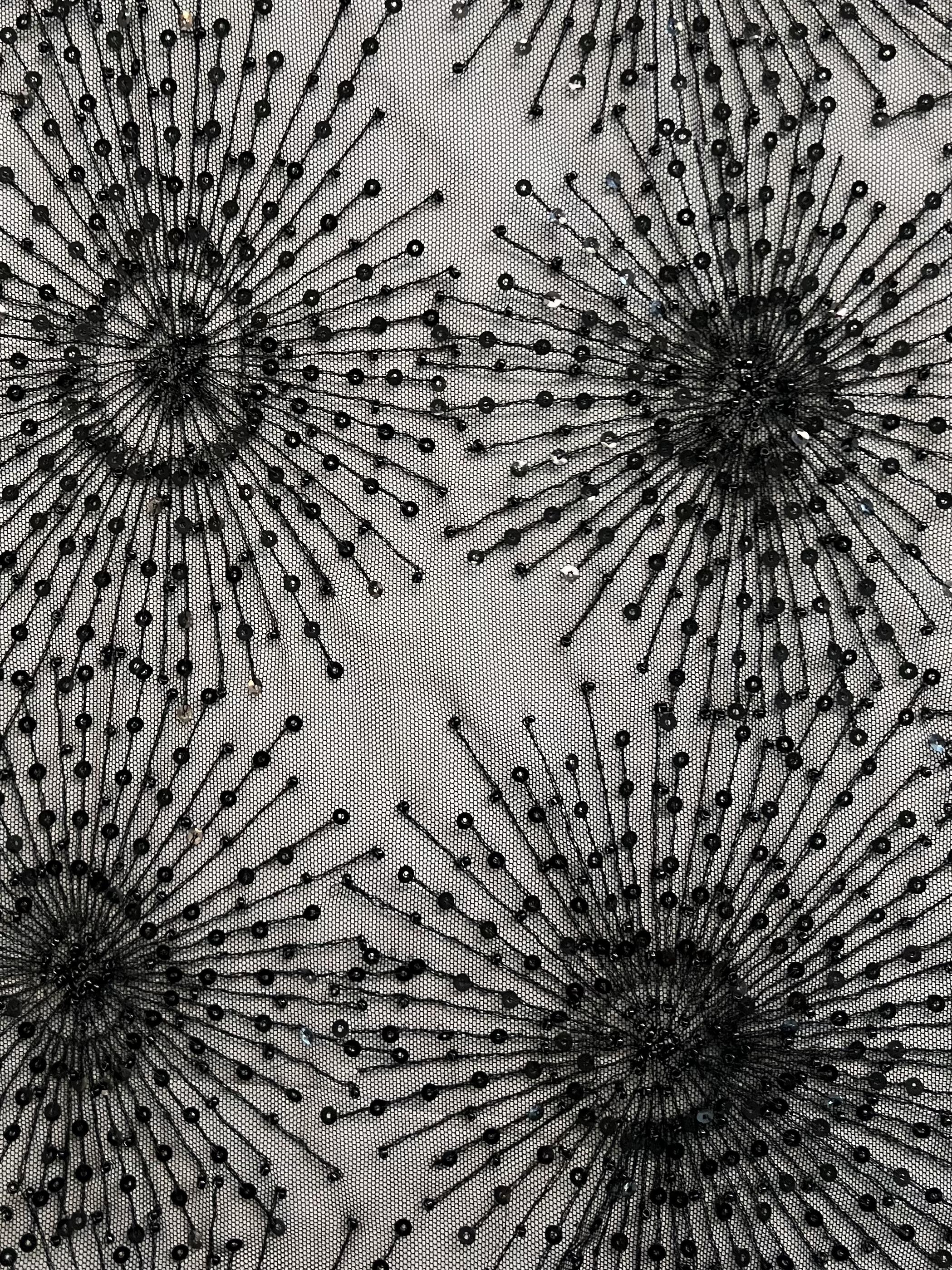 Sunburst Embroidered Tulle with Sequins and Beads in Black