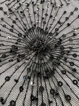 Sunburst Embroidered Tulle with Sequins and Beads in Black