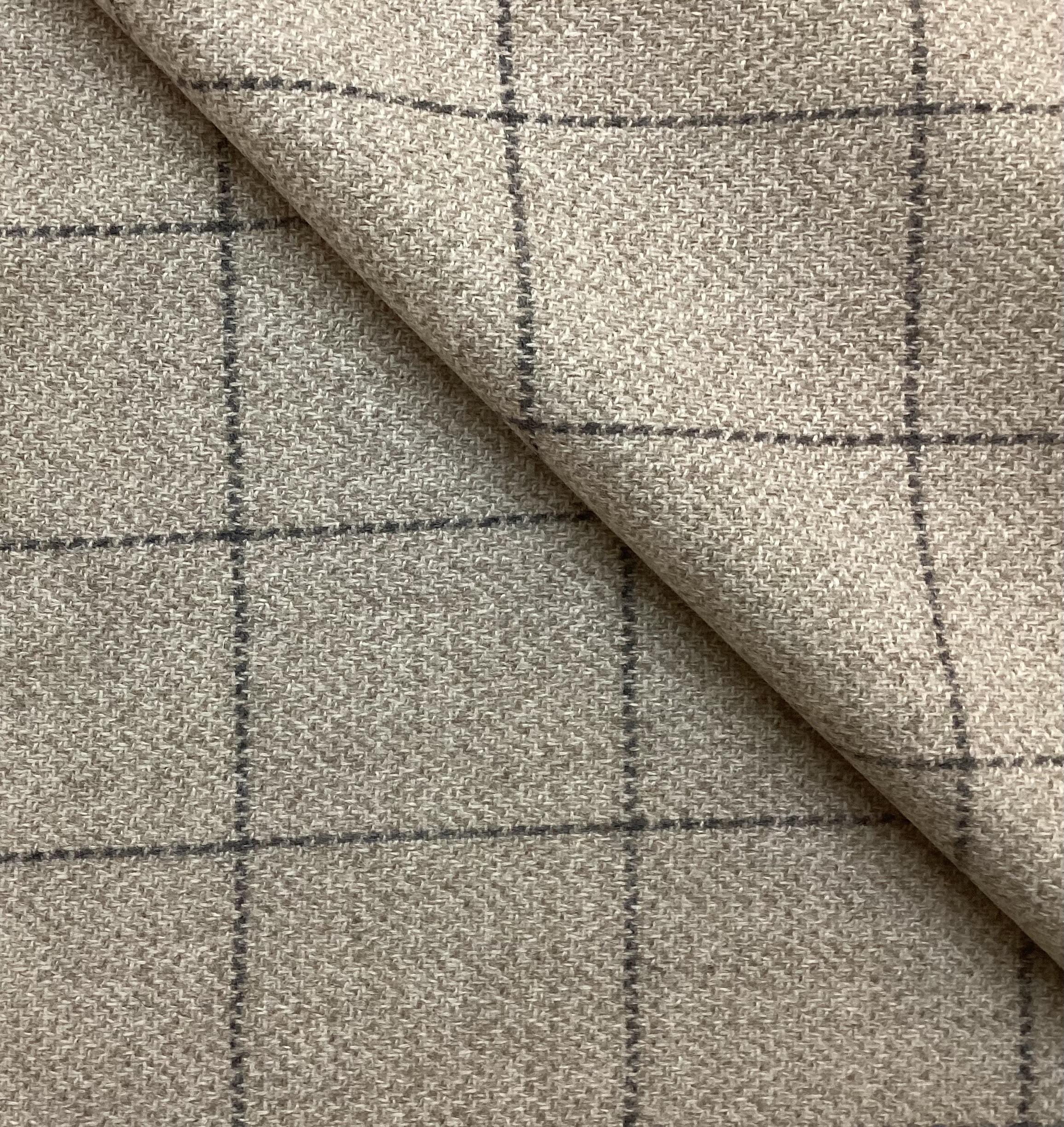100% Wool Windowpane In Linen & Dark Grey