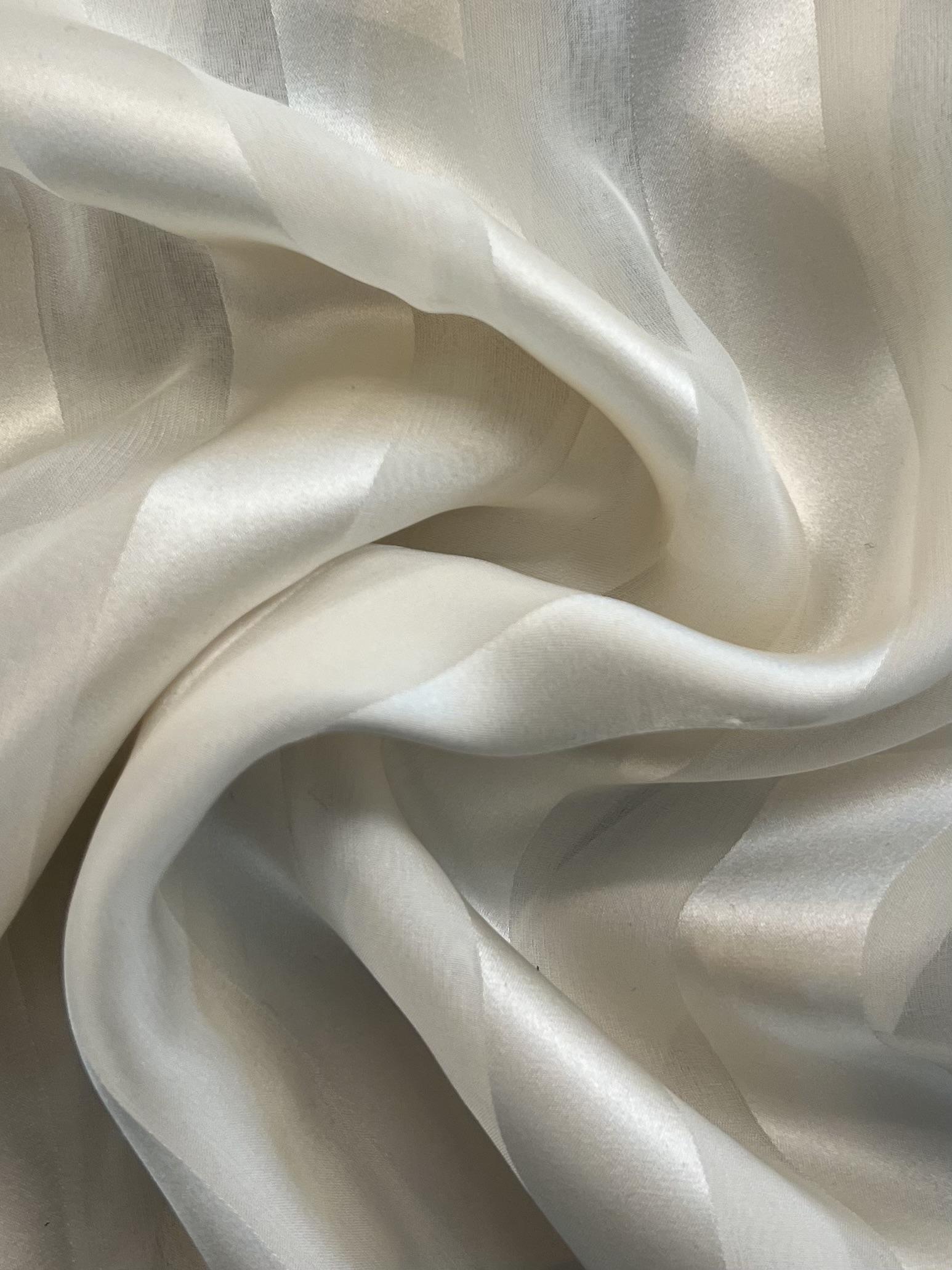 Silk Satin Chiffon Shadow Stripe in Antiqué Ivory