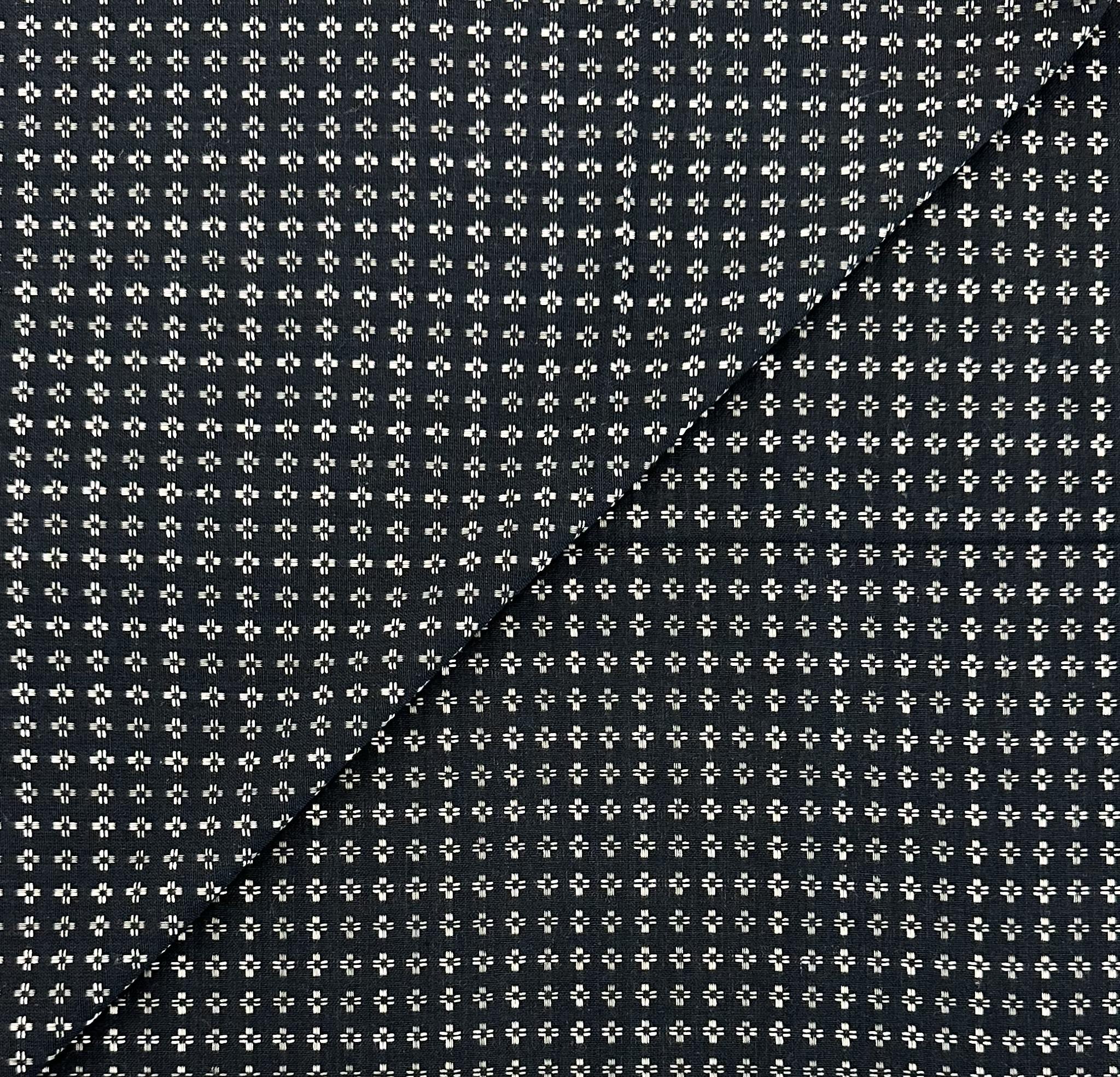 Woven Cotton Novelty Plaid in White Midnight Steel