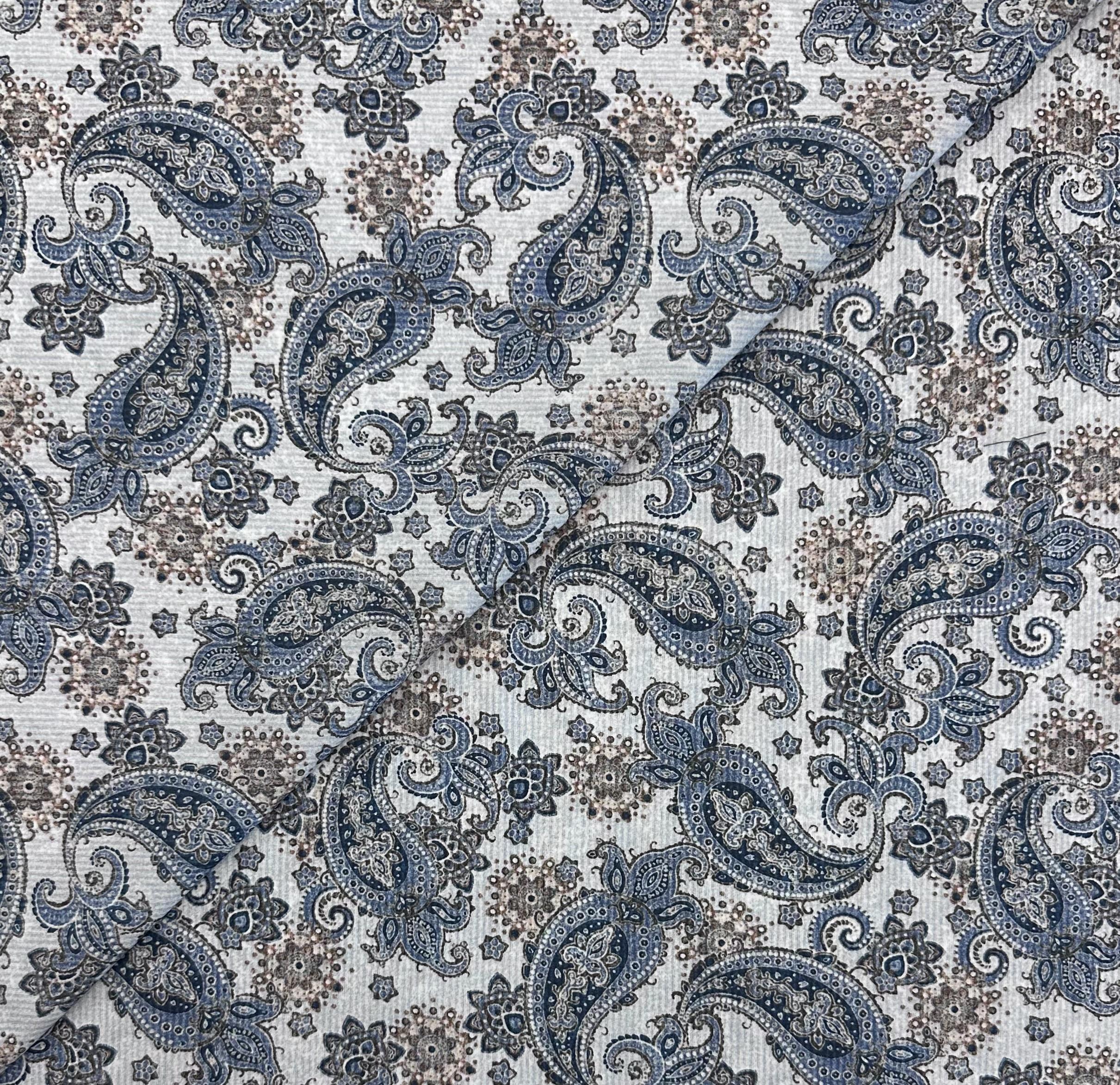 Cotton Broadcloth Paisley Print in Powder Blue