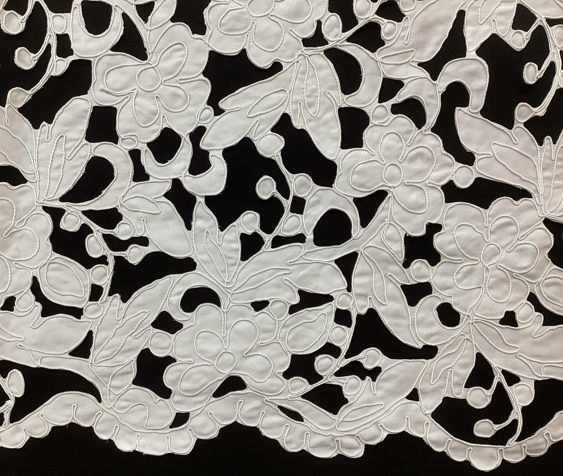 Laser Cut Polyester Corded Satin In White