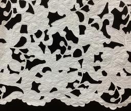 Laser Cut Polyester Corded Satin In White
