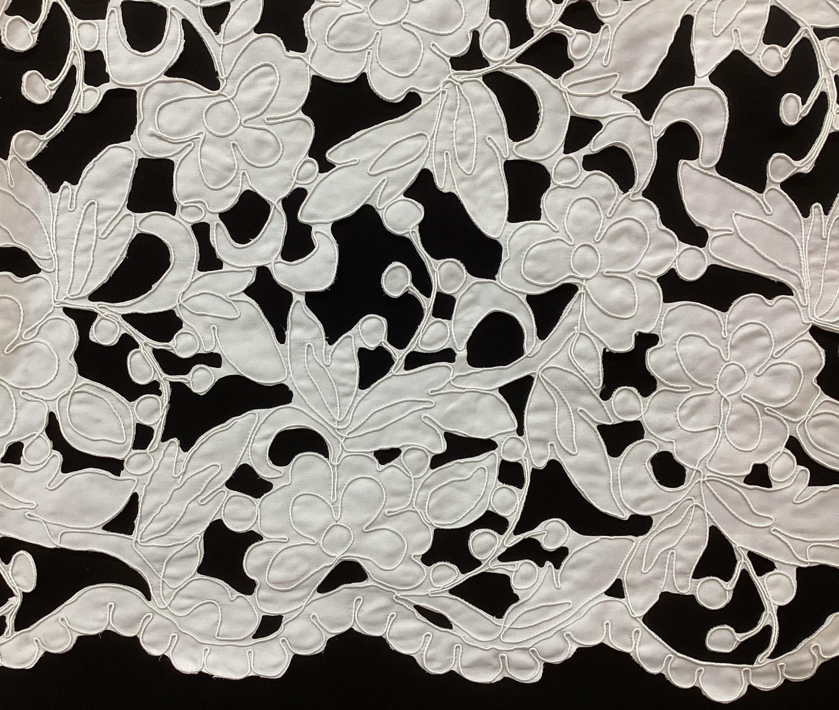 Laser Cut Polyester Corded Satin In White