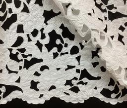 Laser Cut Polyester Corded Satin In White