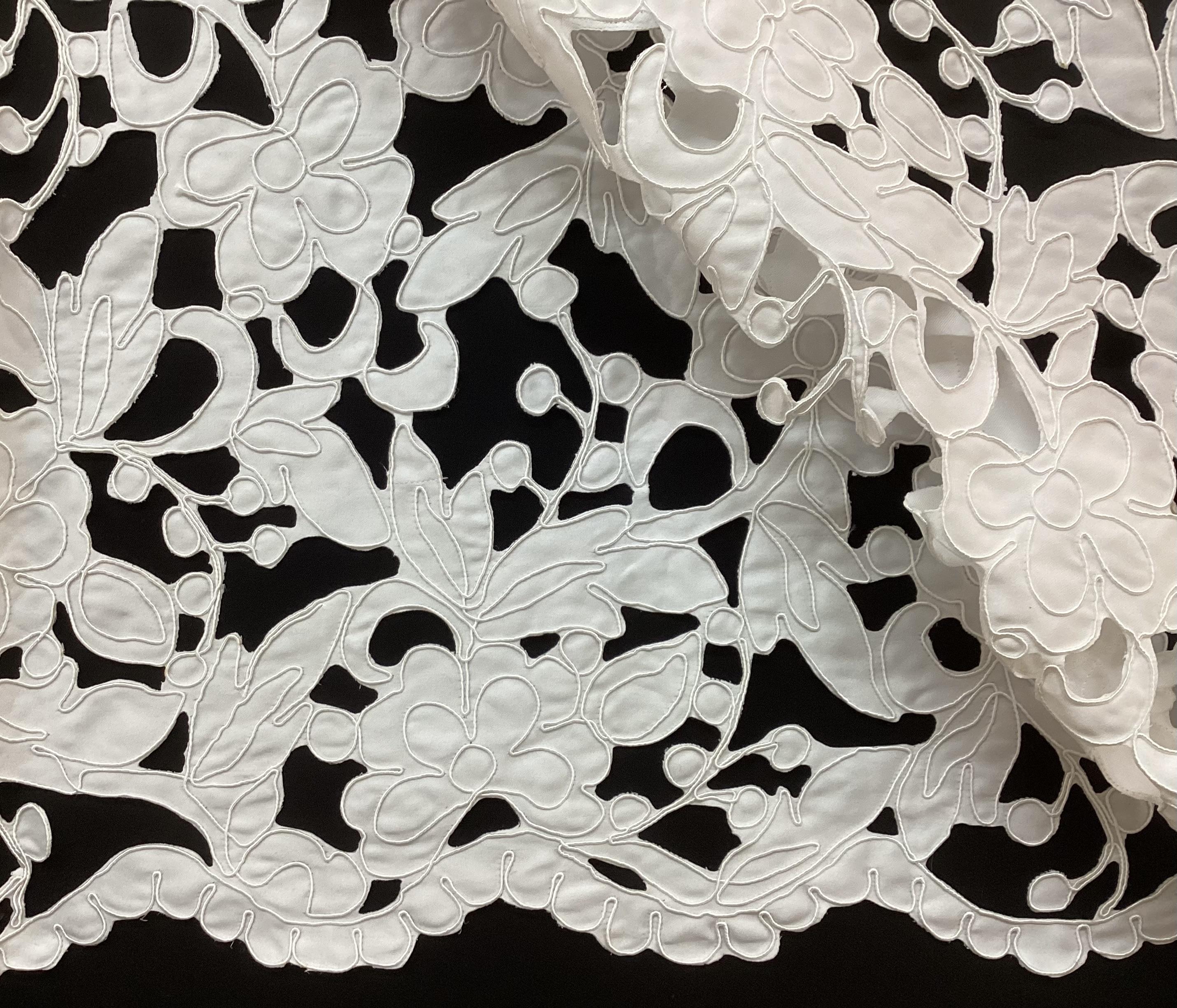 Laser Cut Polyester Corded Satin In White