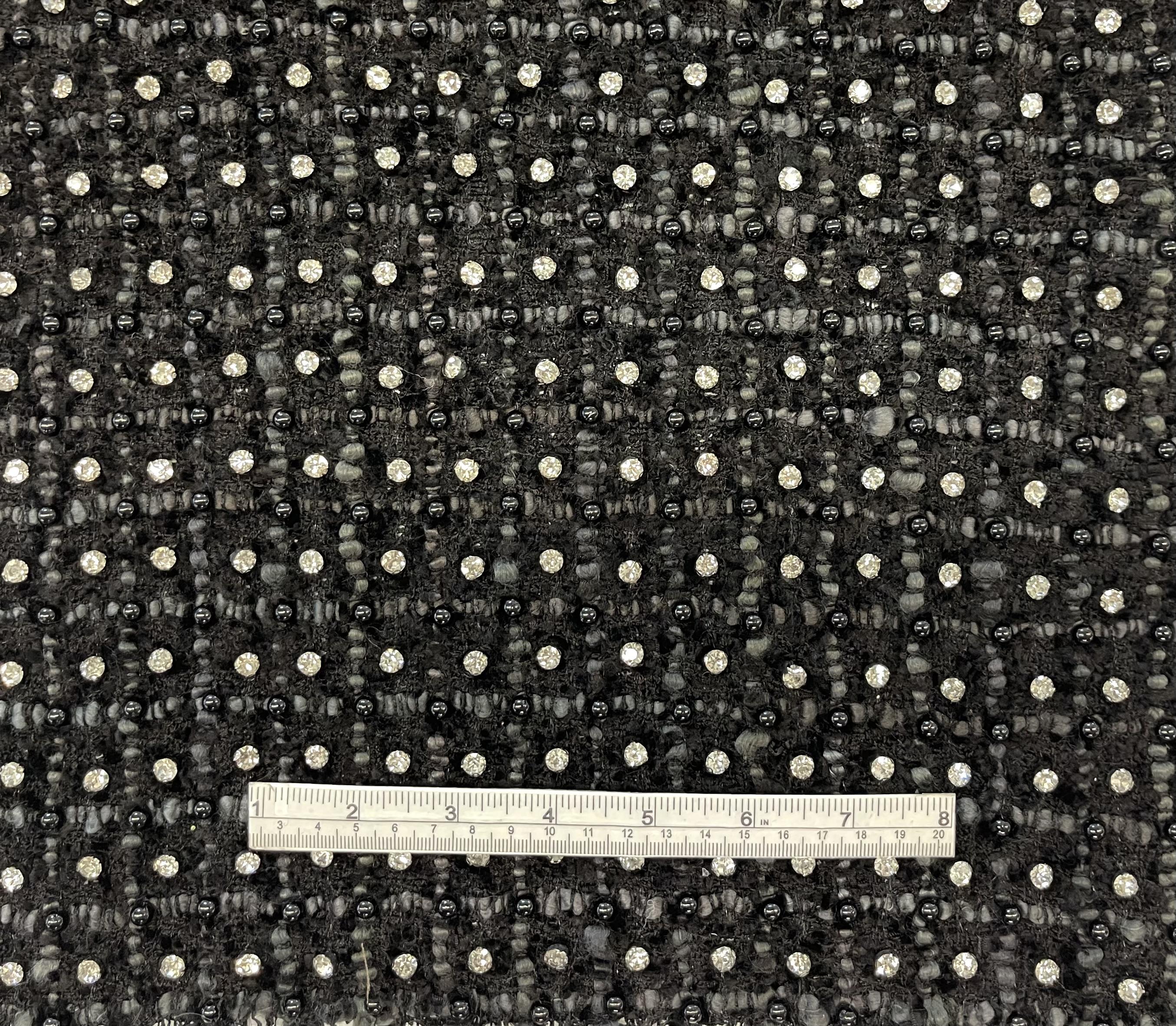 Crystal/Pearl Embellished Tweed in Black