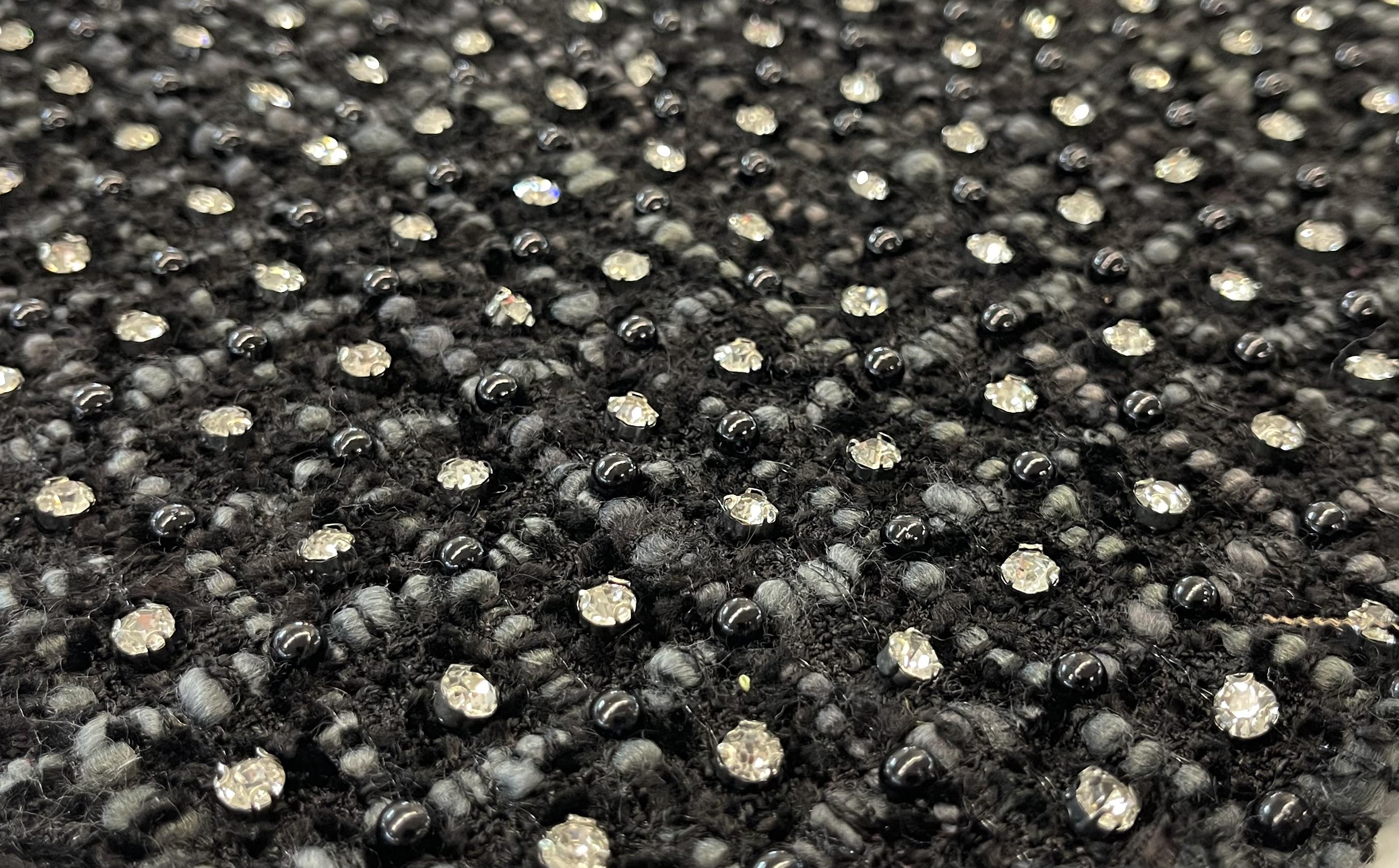 Crystal/Pearl Embellished Tweed in Black