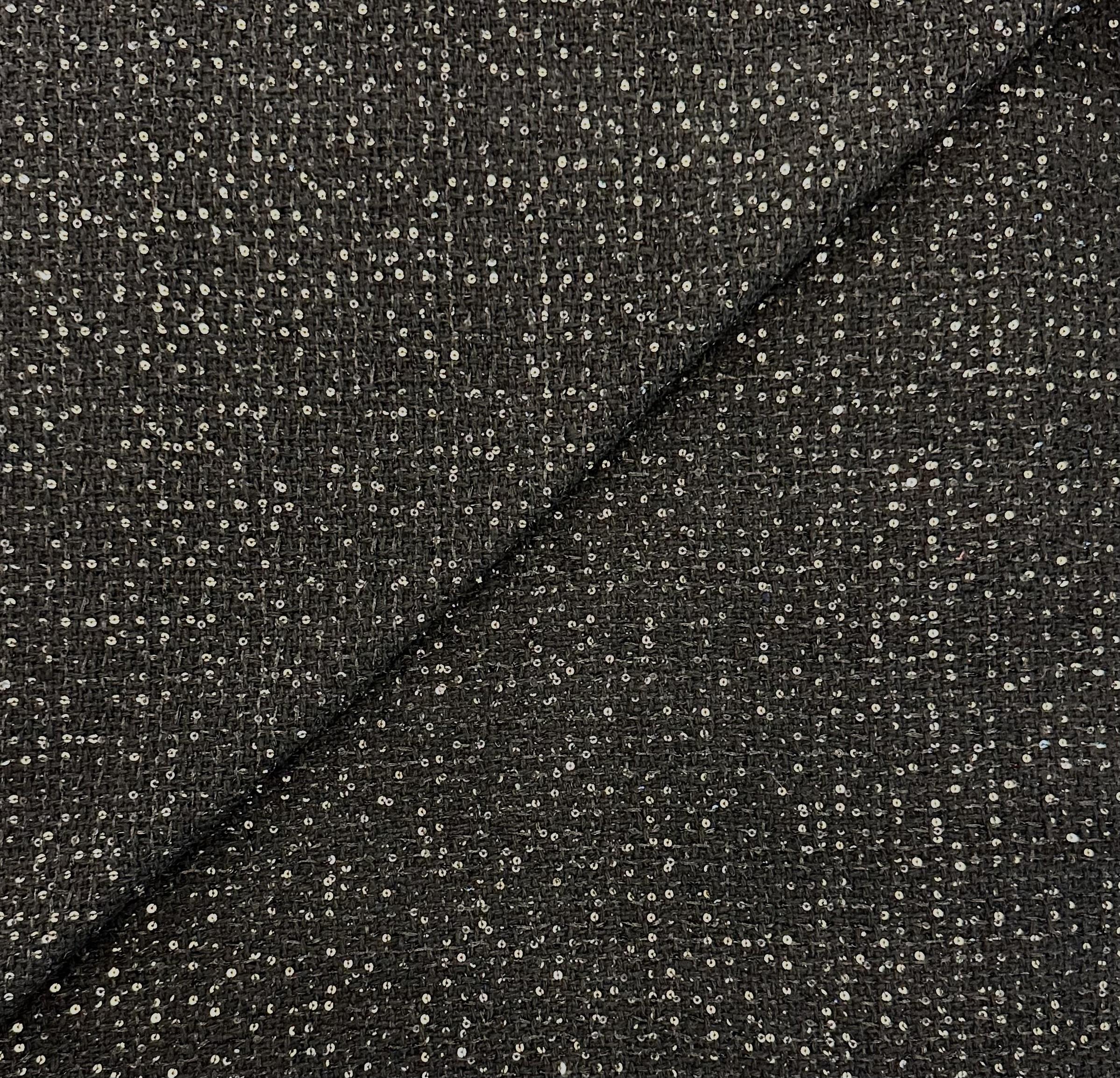 Poly Cotton Blend Sequined Tweed in Black Gold