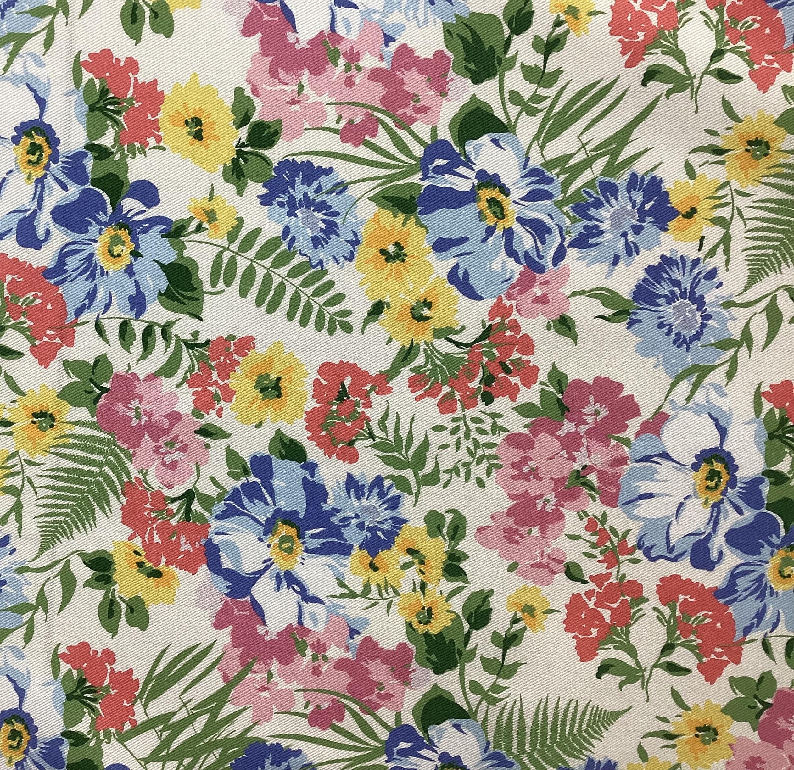 Printed Cotton Lycra Gabardine In Spring Flowers On Light Ivory
