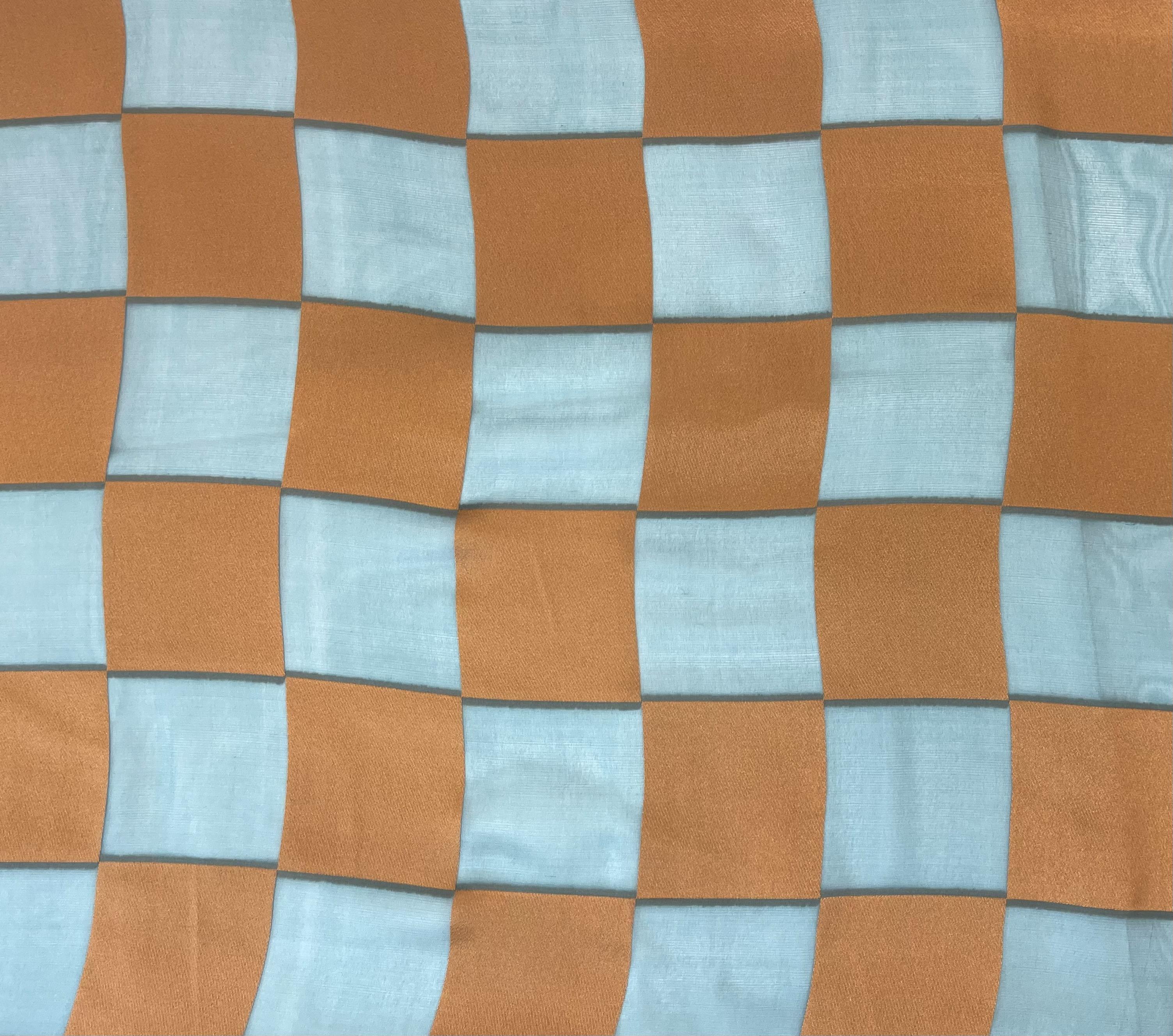 Checker Board Burnout Silk Chiffon in Bronze and Teal Green