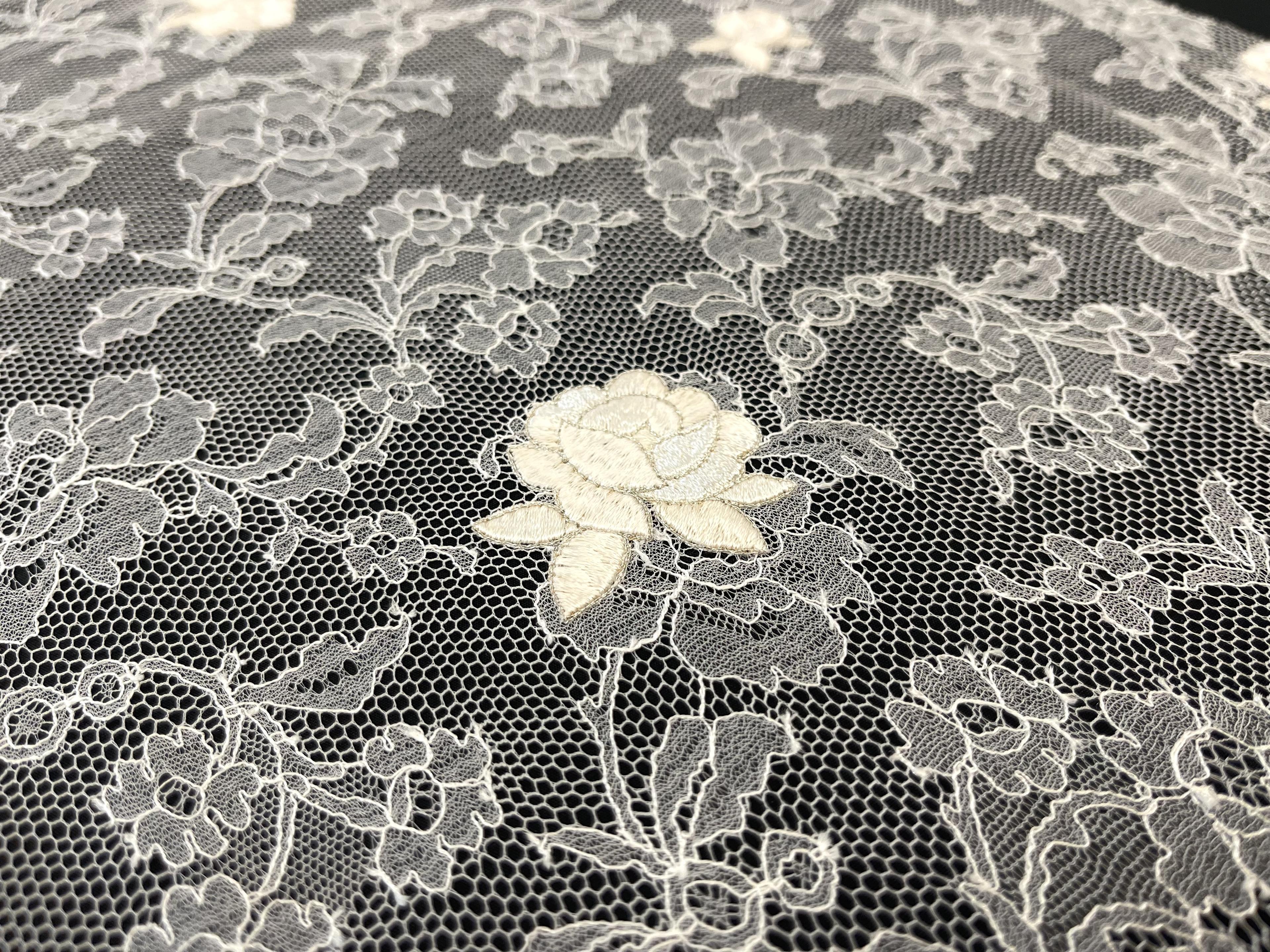 Made in France Embroidered Chantilly Lace in Diamond White Fabric in Warehouse