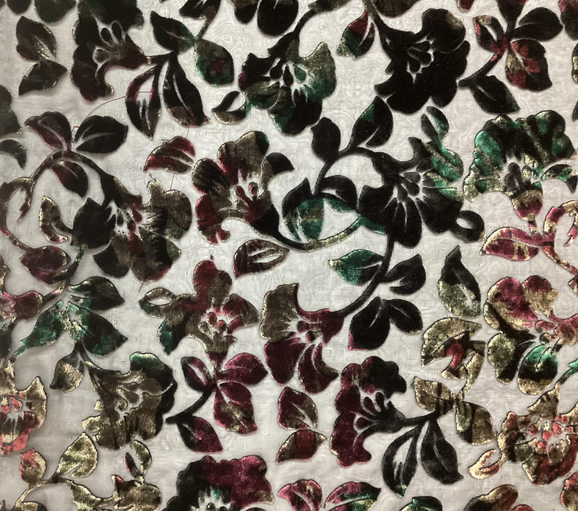 Silk & Rayon Multi Jewel Tone Burn Out Velvet On Black Silk Chiffon 