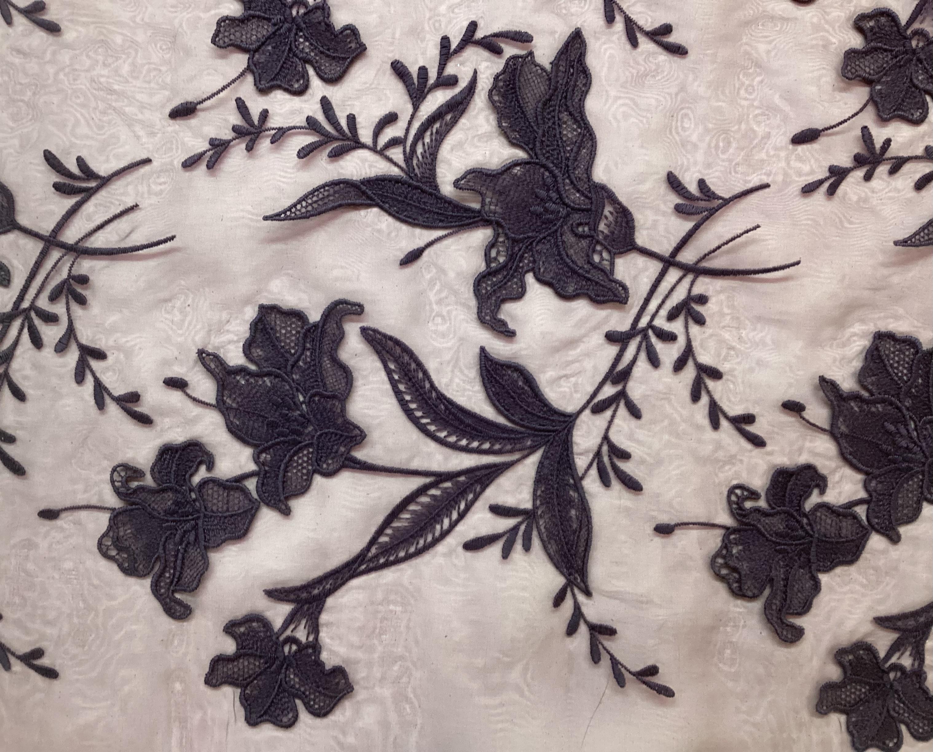 3 D Flowers Embroidered Silk Organza in Wine