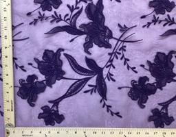 3 D Flowers Embroidered Silk Organza in Wine